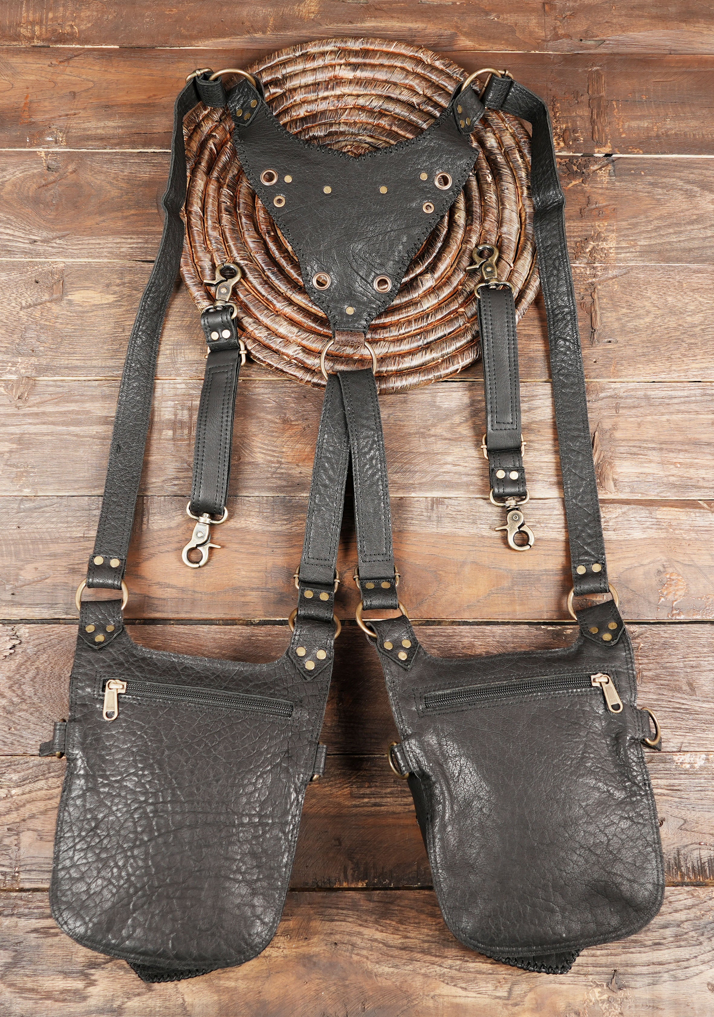 Artistic leather holster bag with gemstone centerpiece