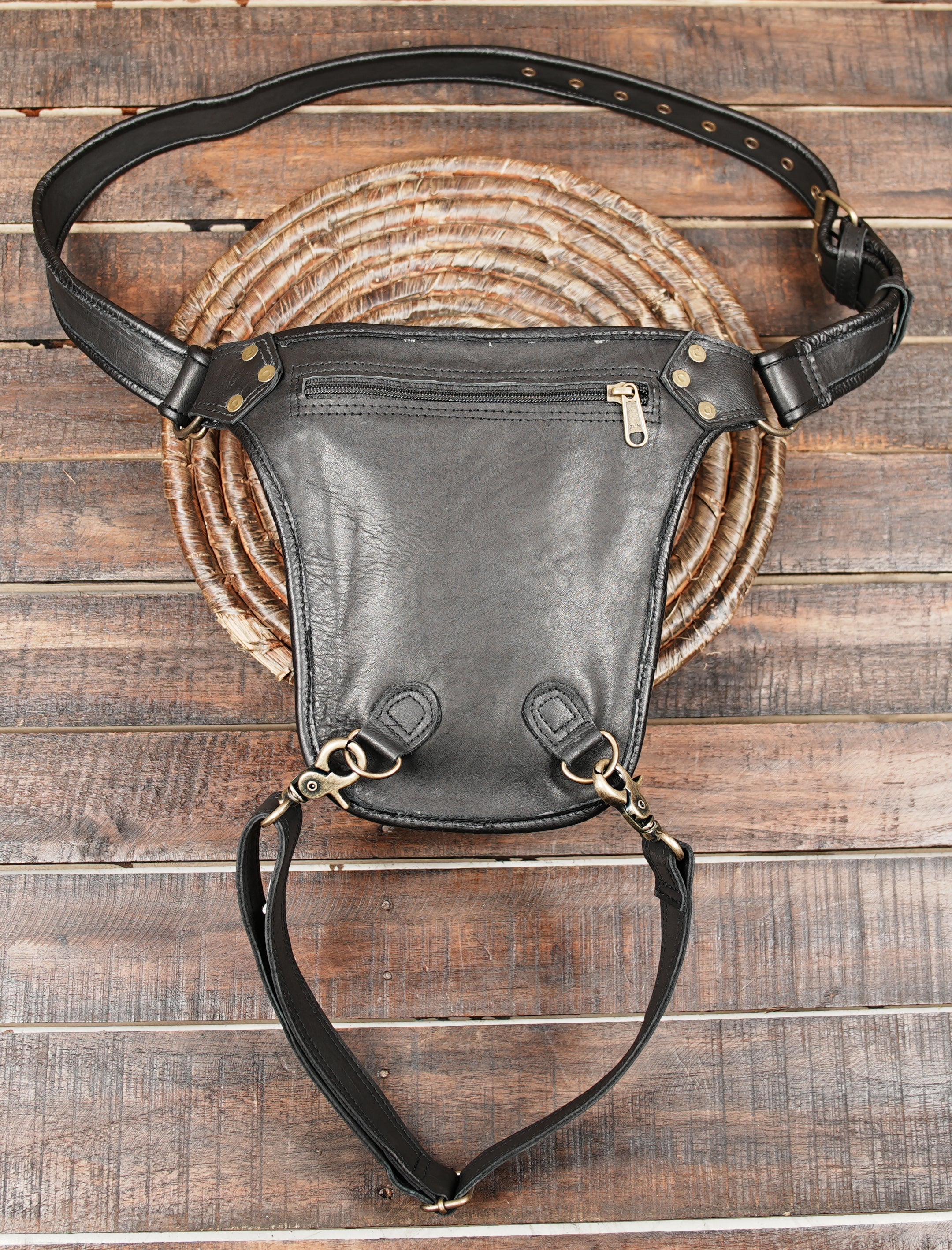 Leather Thigh Bag Pouch: Unisex Belt Bag, Jungle Tribe Style 