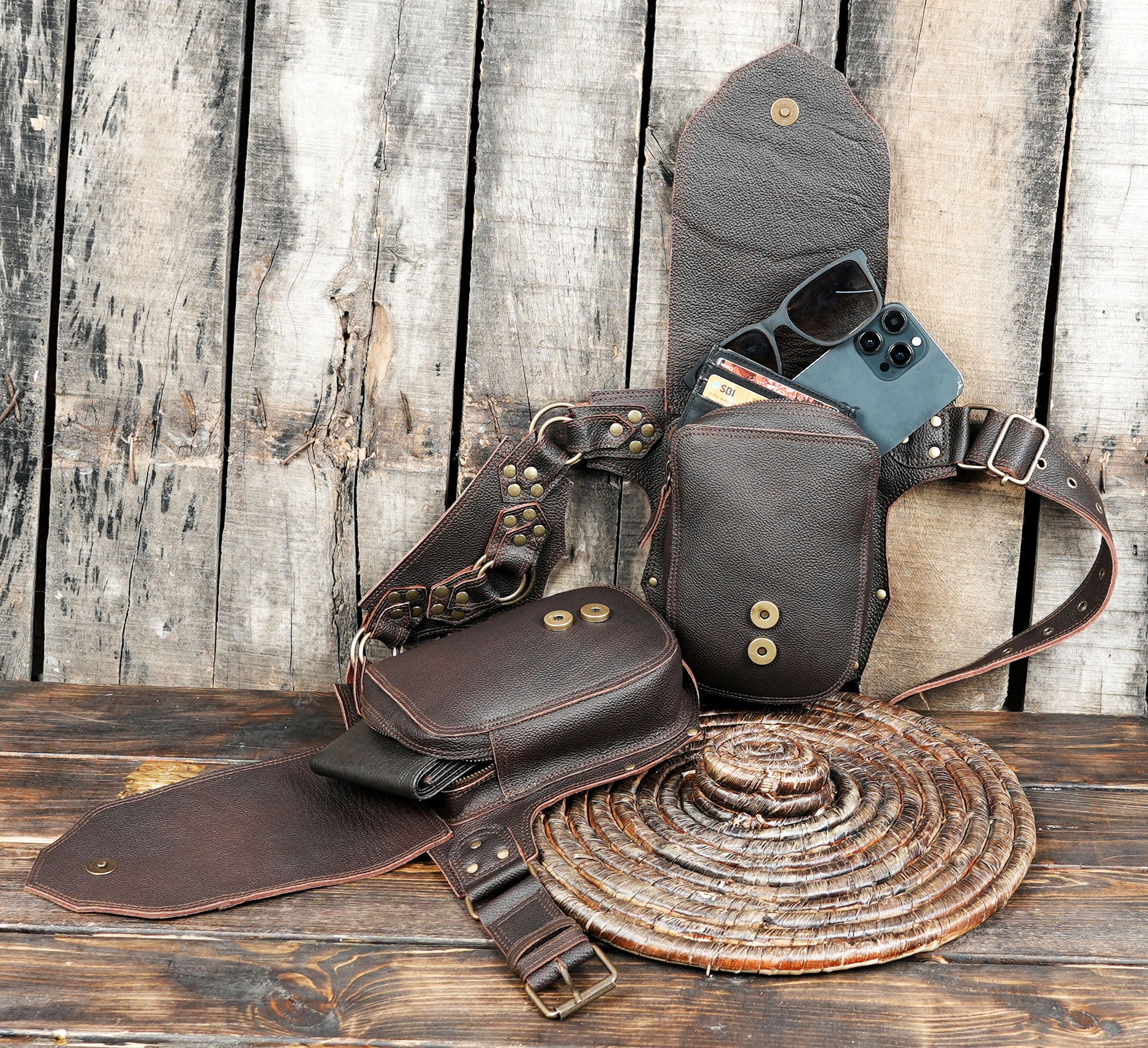 Handmade Leather Festival Belt Bag: Bohemian Hip Pack
