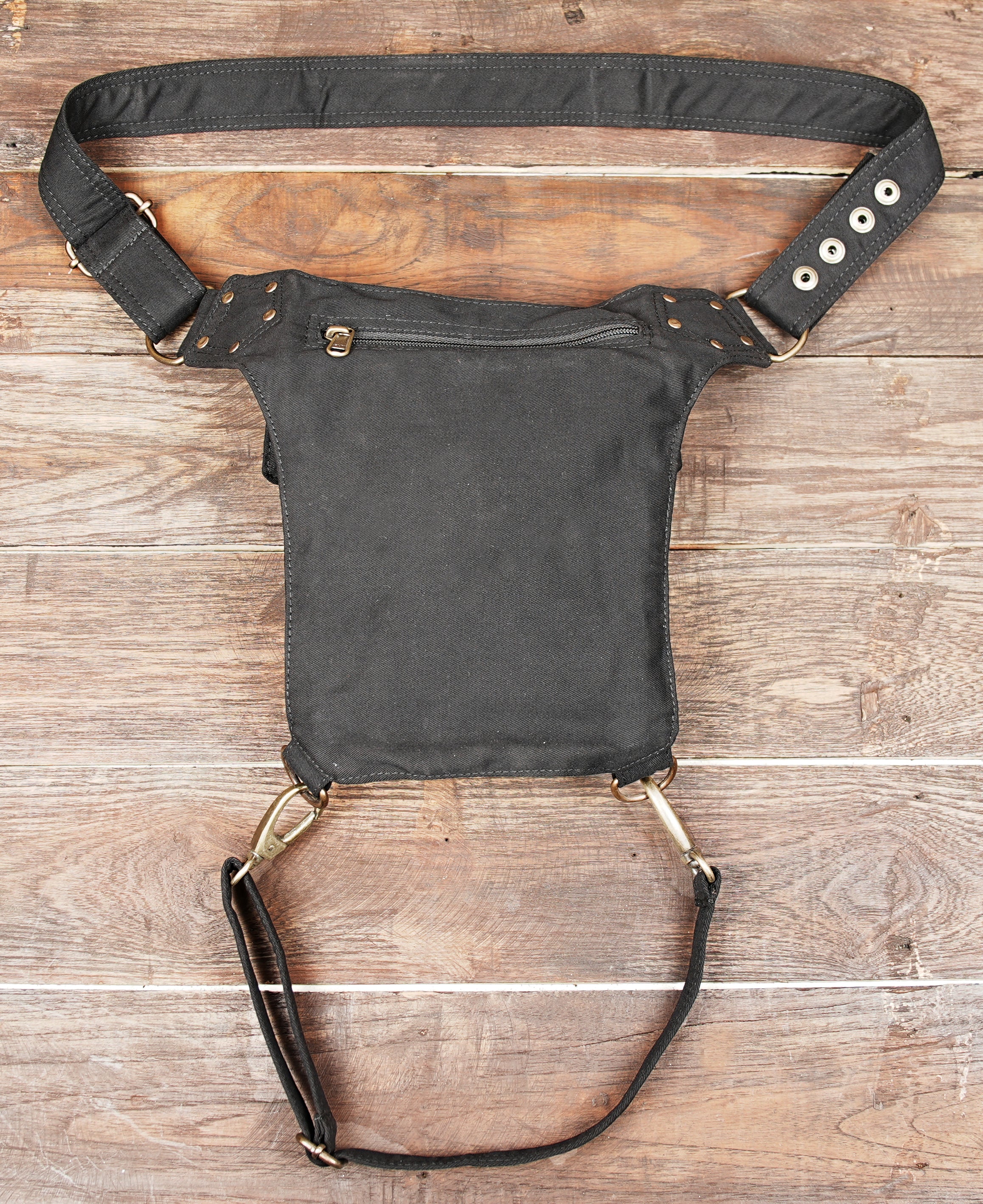 Cotton waist and thigh holster with ring accents