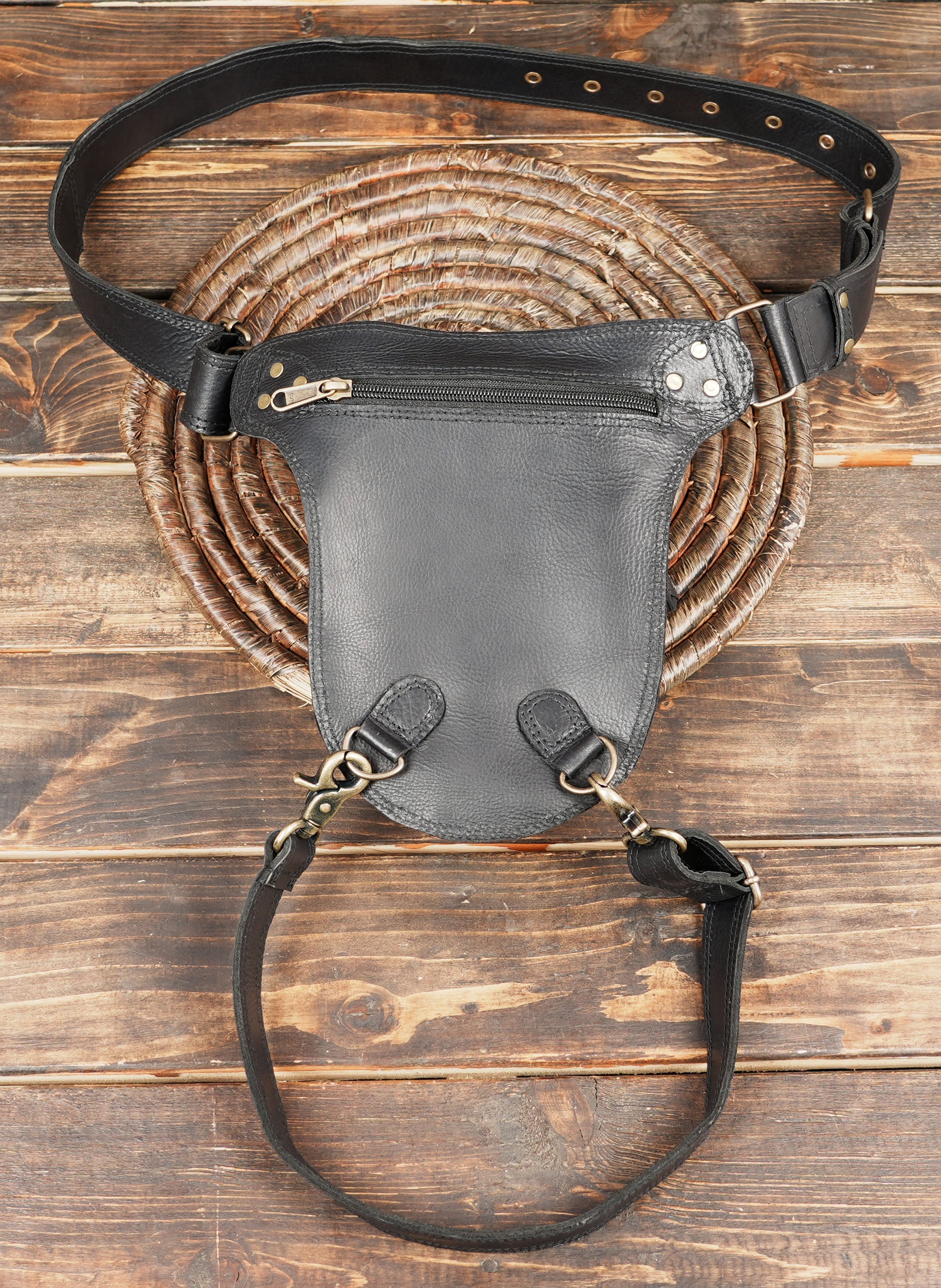 Handmade Black Leather Holster Belt Steampunk Leather (LT-AB-WBTS-6001)