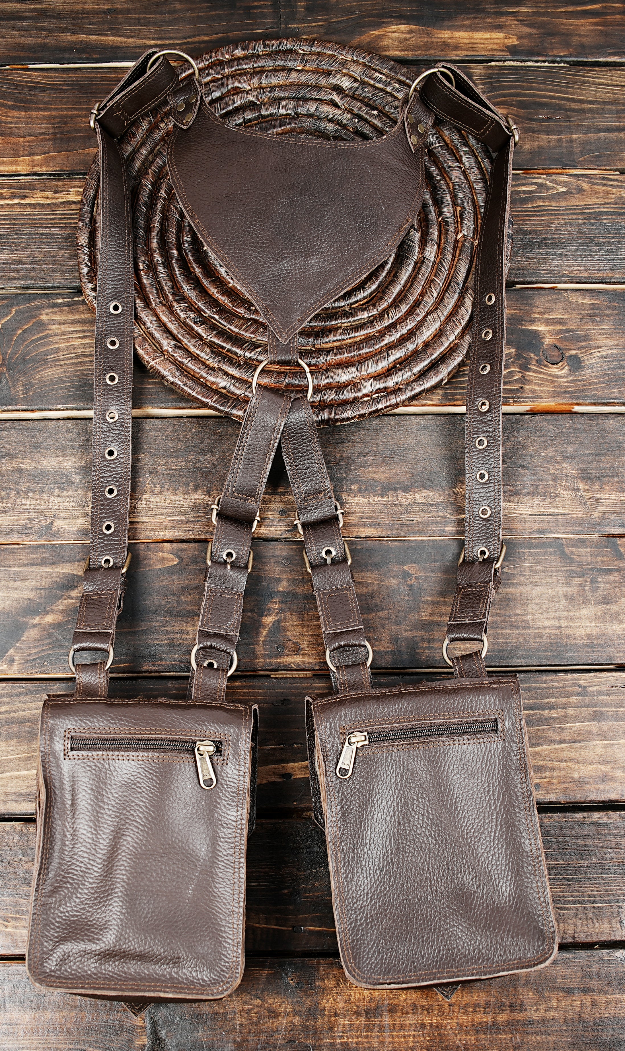 With zipper Handmade Brown Leather Shoulder Holster Bag - Stylish and Durable for Motorcycles and Vacations , mobile holster 