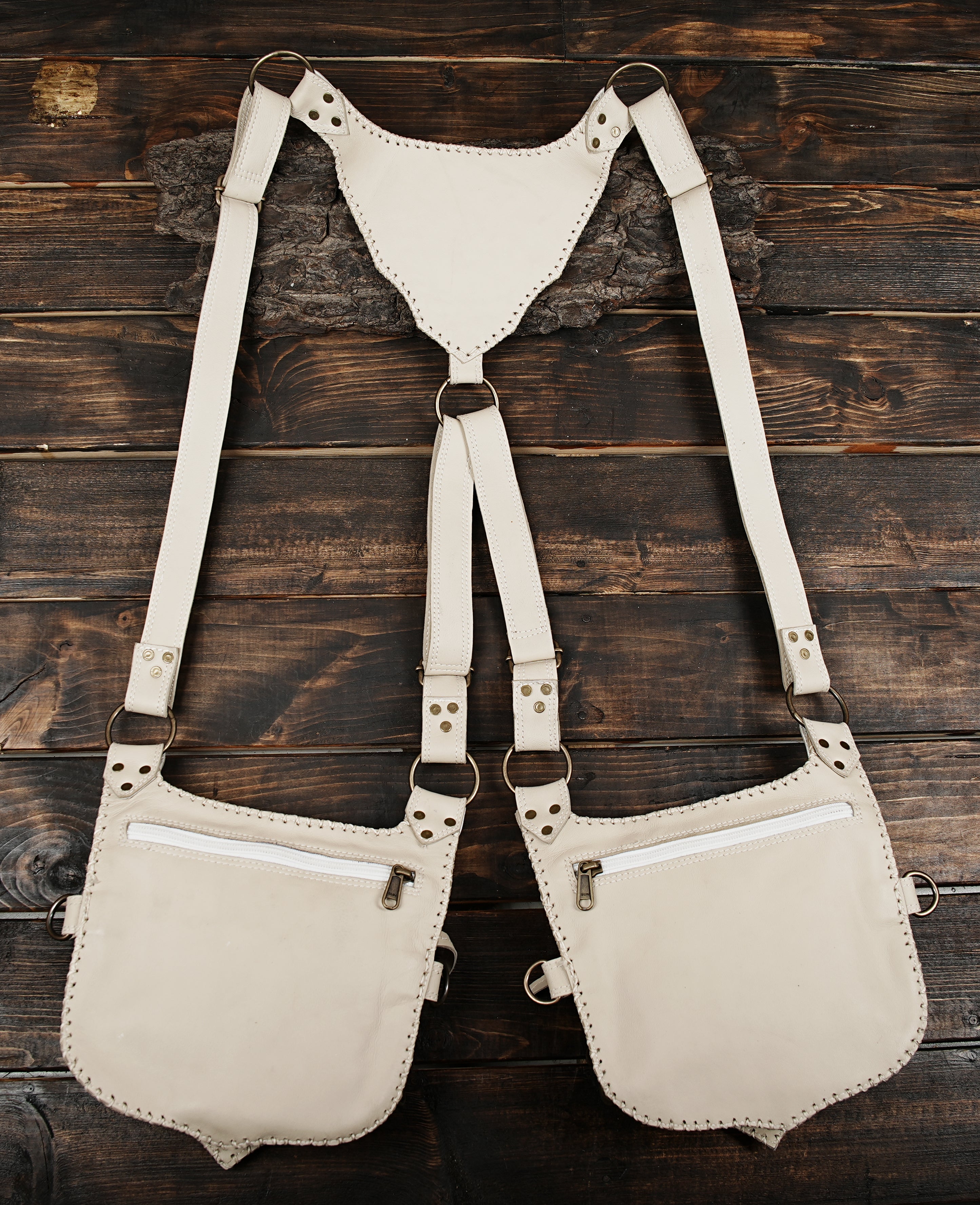 Luxury handmade leather holster bag with studs and turquoise stone