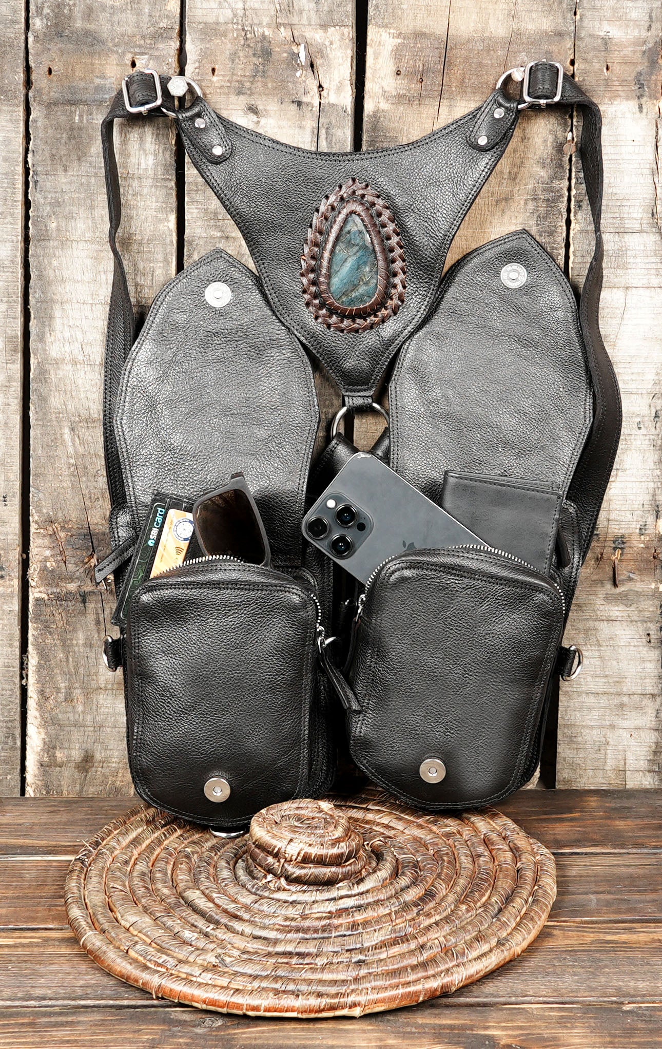 Black Leather Shoulder Holster Double Pocket Utility (LT-NS-HLS-6016)