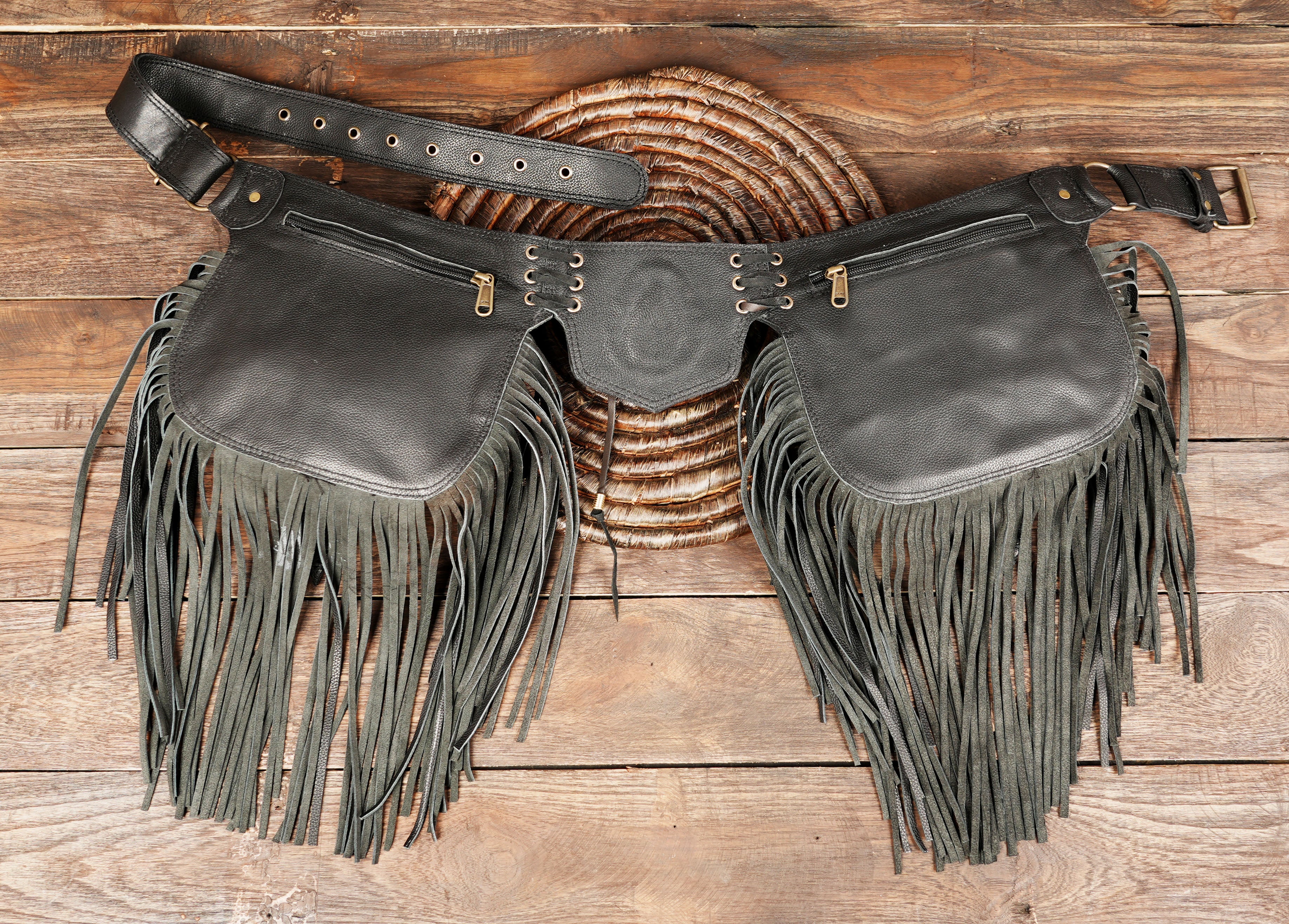 Gothic leather festival hip bag with gemstone details