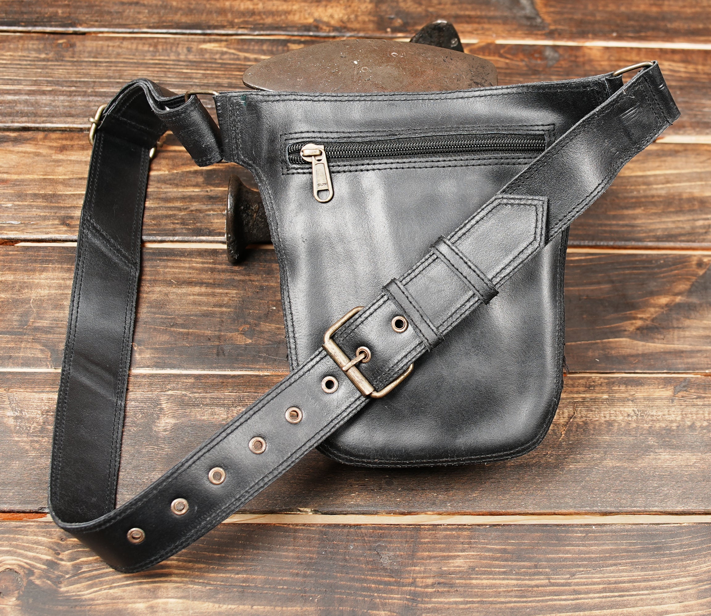 Utility Belt Handmade Leather Belt Pouch Handmade Black Leather Utility Belt Bag Steampunk Hip Pouch
