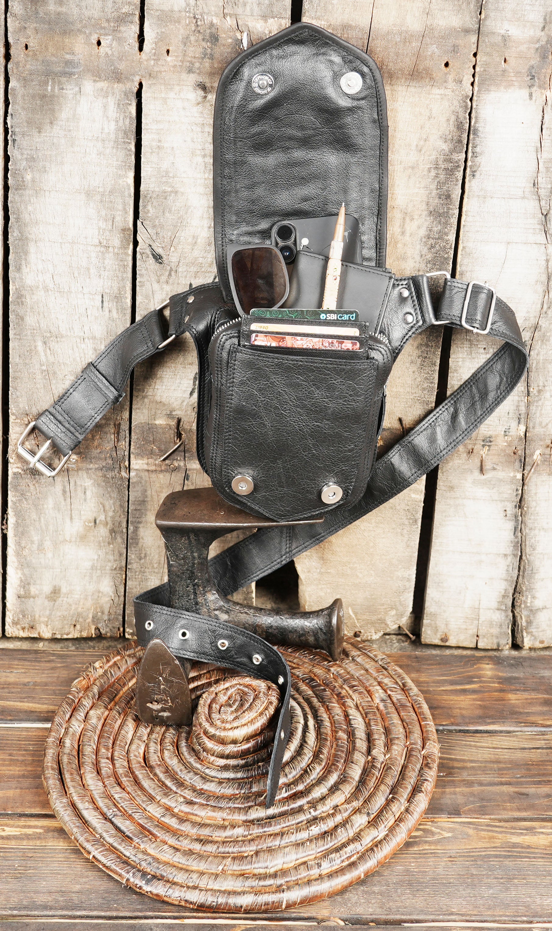 Handmade Leather Belt Bag: Gemstone Accent, Festival Fanny Pack  WITH POCKET STORAGE 