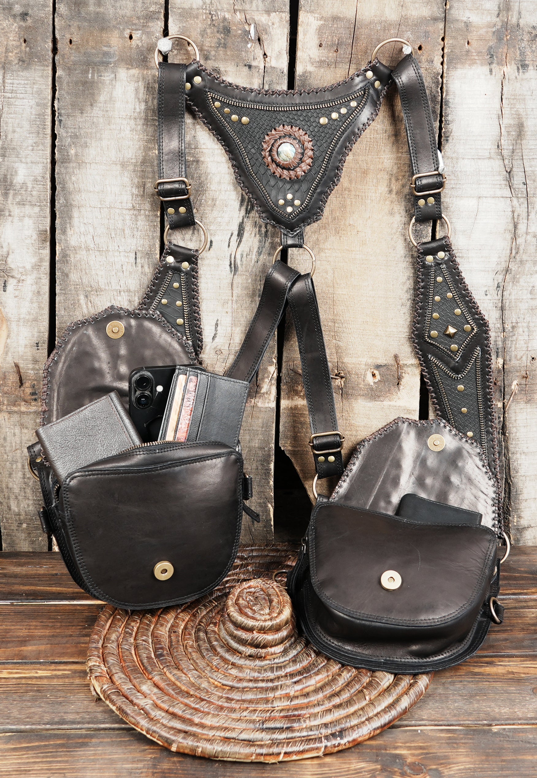 Leather Holster Bag, Phone Holster Vest, Chest Holsters, Festival Harness Bag biker holster 