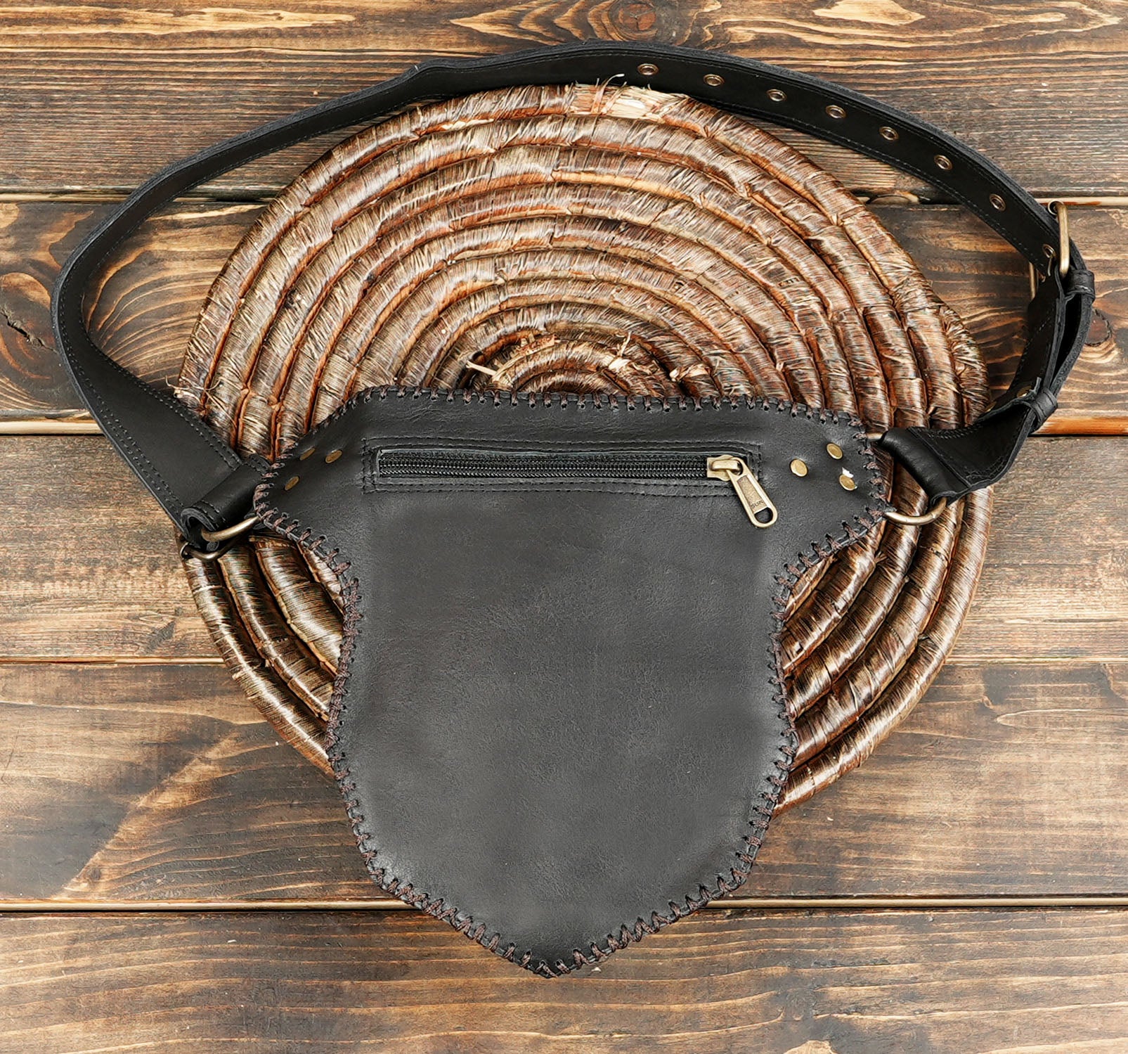 Men’s artisan leather hip bag with gemstone