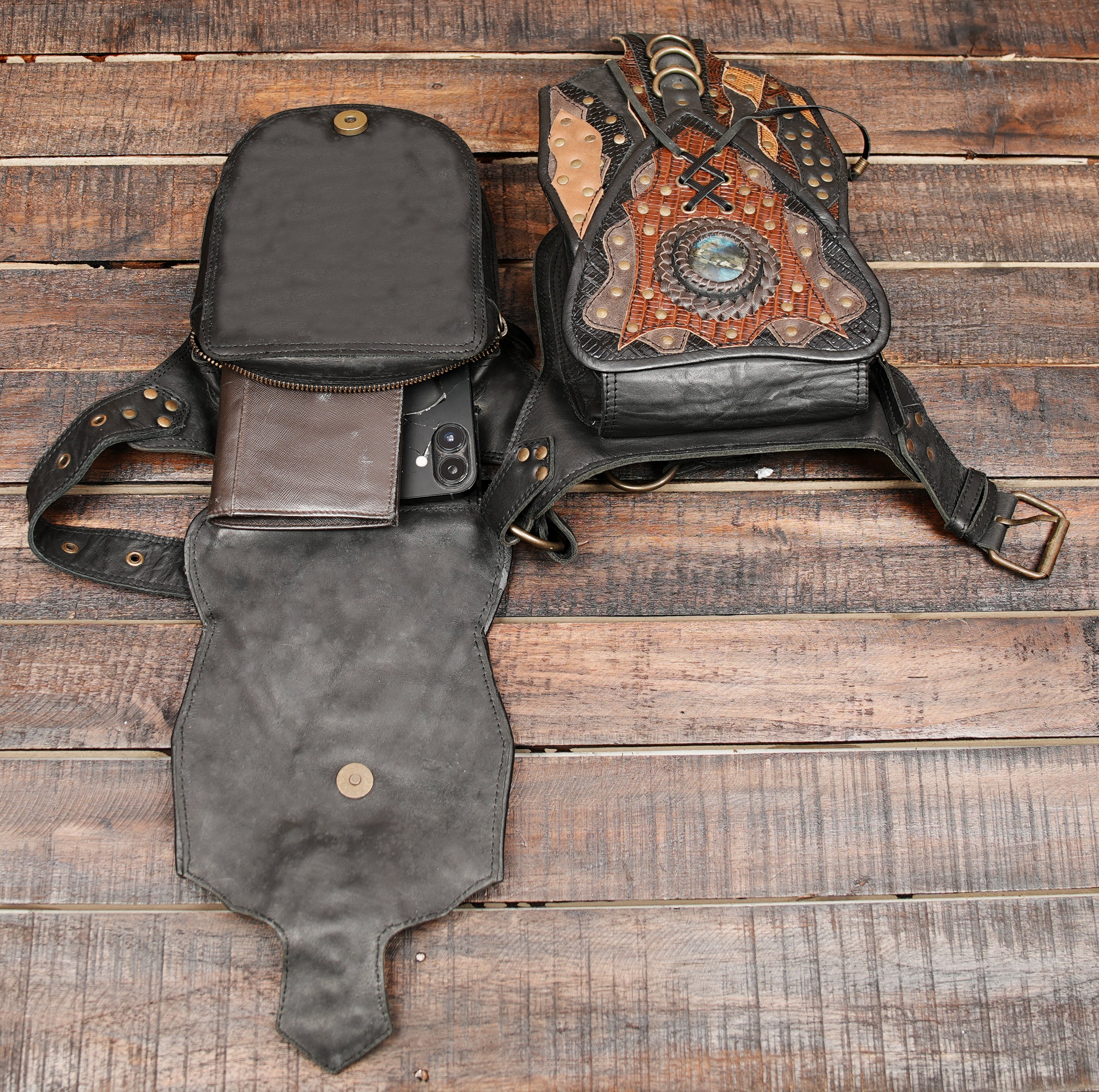 Handmade from genuine leather with tribal-inspired detailing