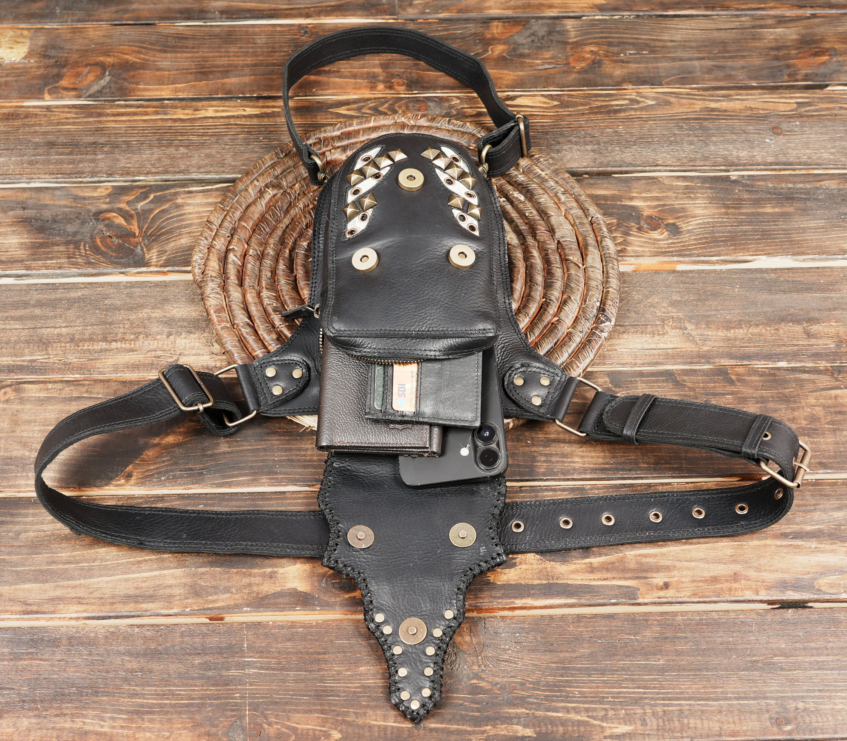 Handmade Black Leather Holster Belt Steampunk Leather (LT-AB-WBTS-6001)