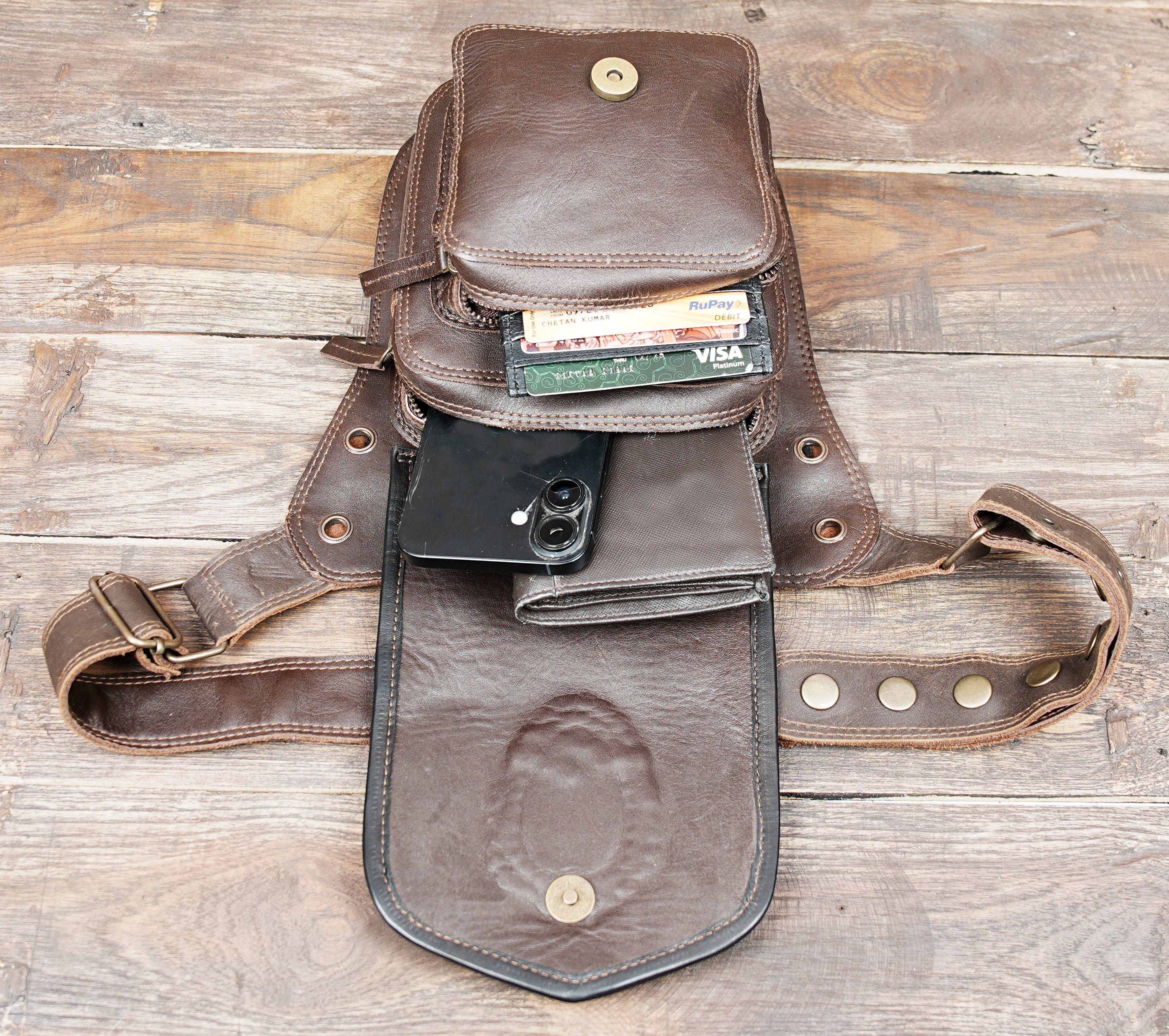 Handmade gemstone leather waist pack for festivals