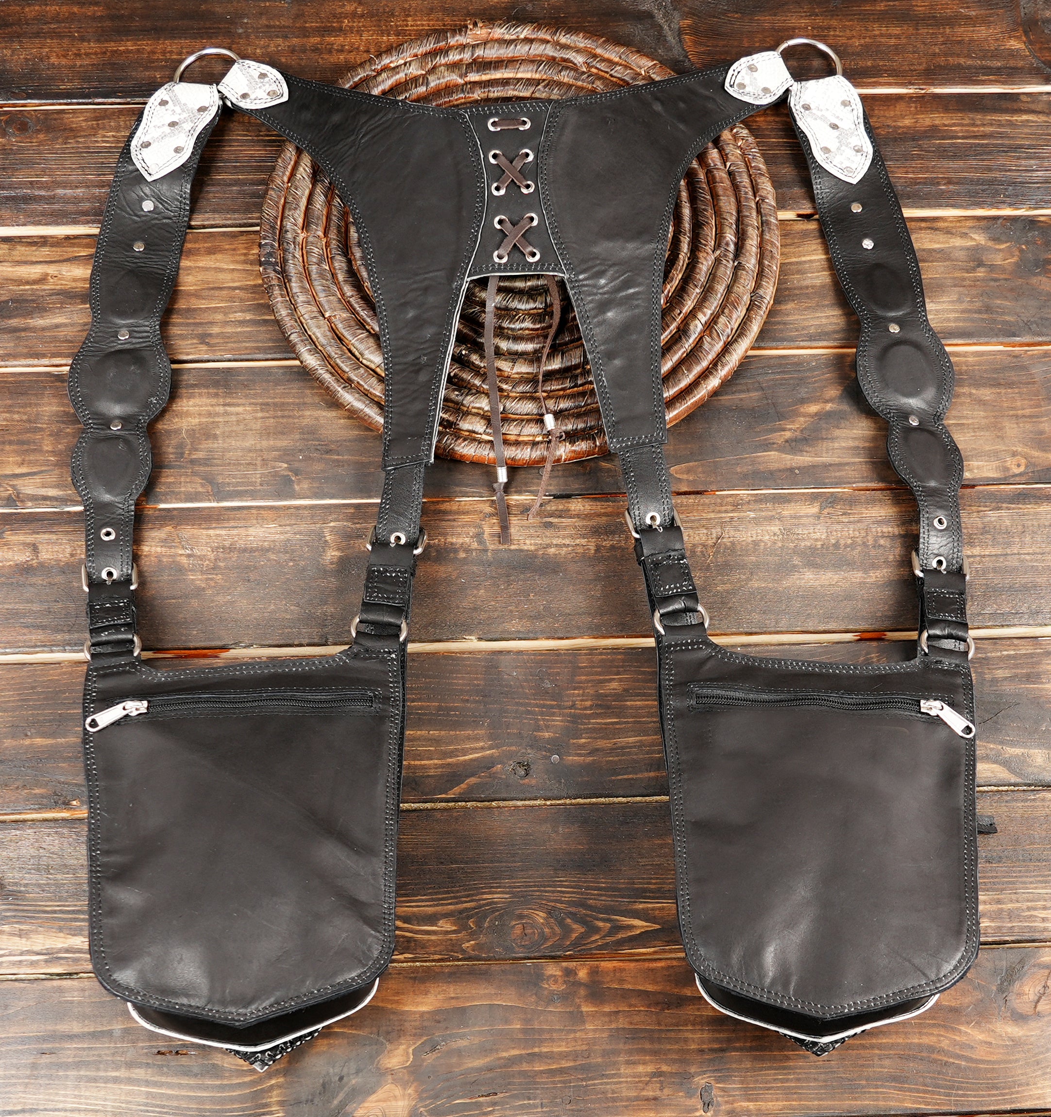 Leather Holster Bag, festival shoulder holster, pocket bags, circus costume, steampunk accessories, utility bag crossbody bag leather back side zipper 