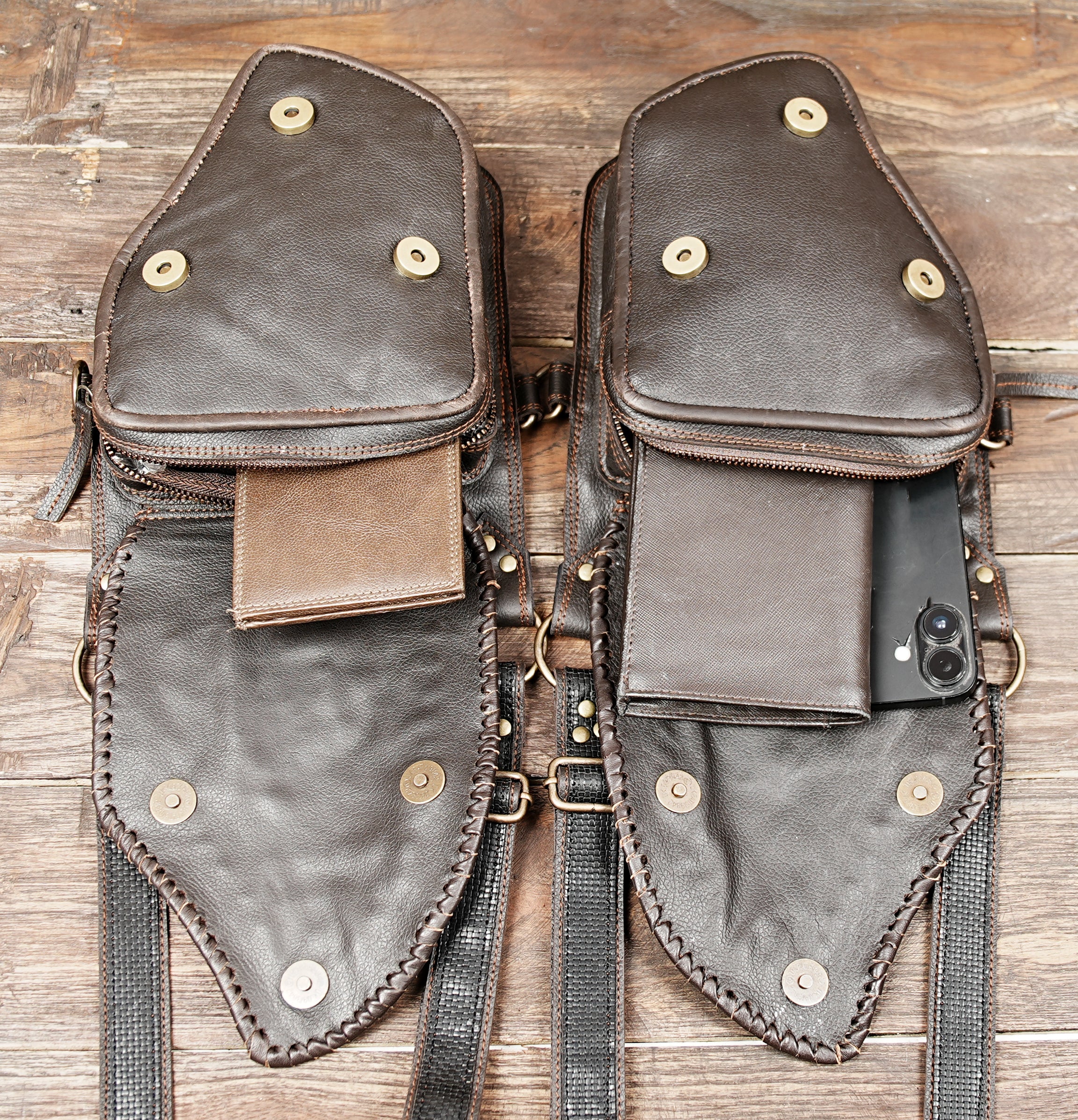 Steampunk style leather harness bag for alternative fashion lovers