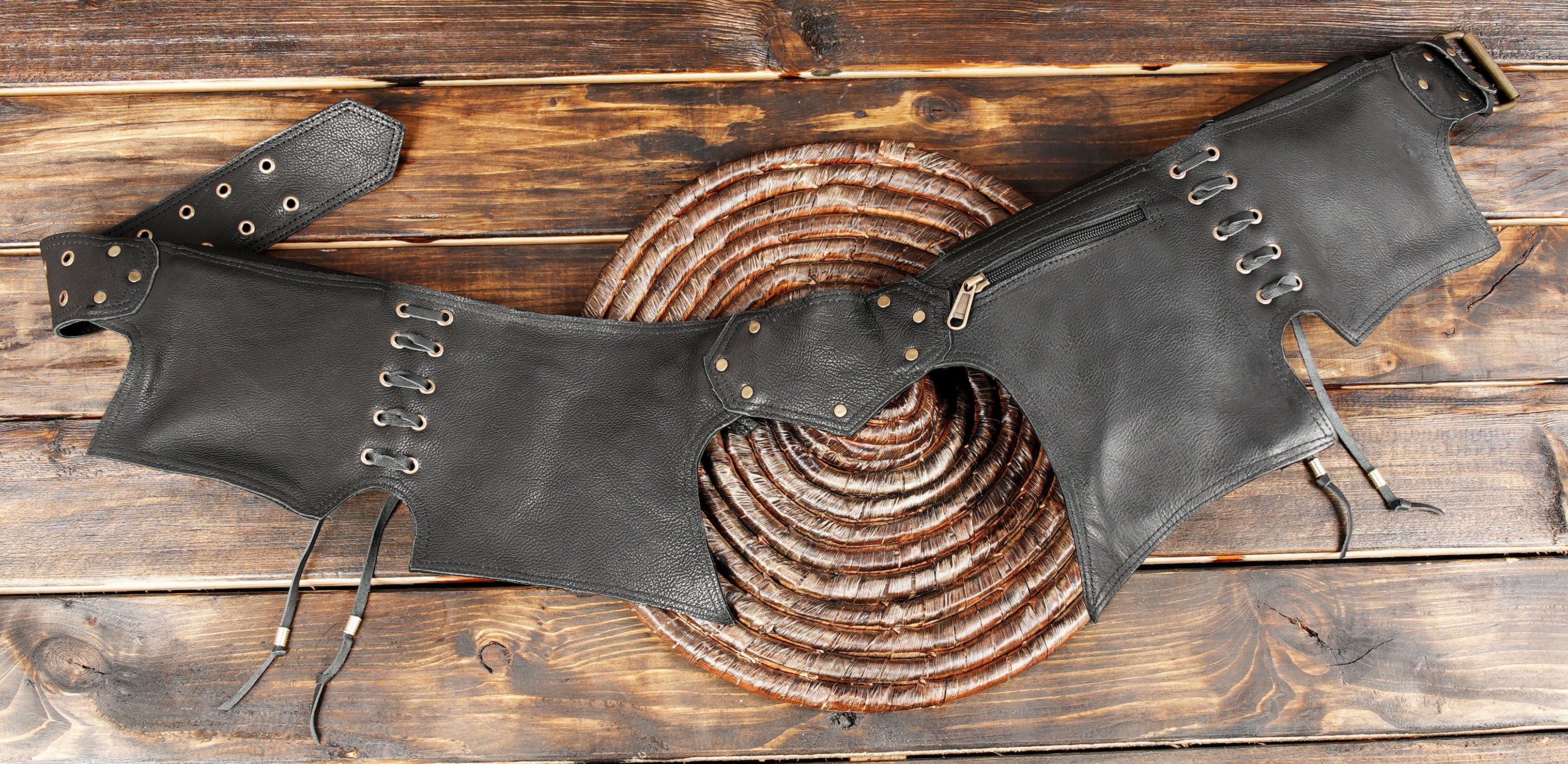 Gothic steampunk leather belt bag with handcrafted design