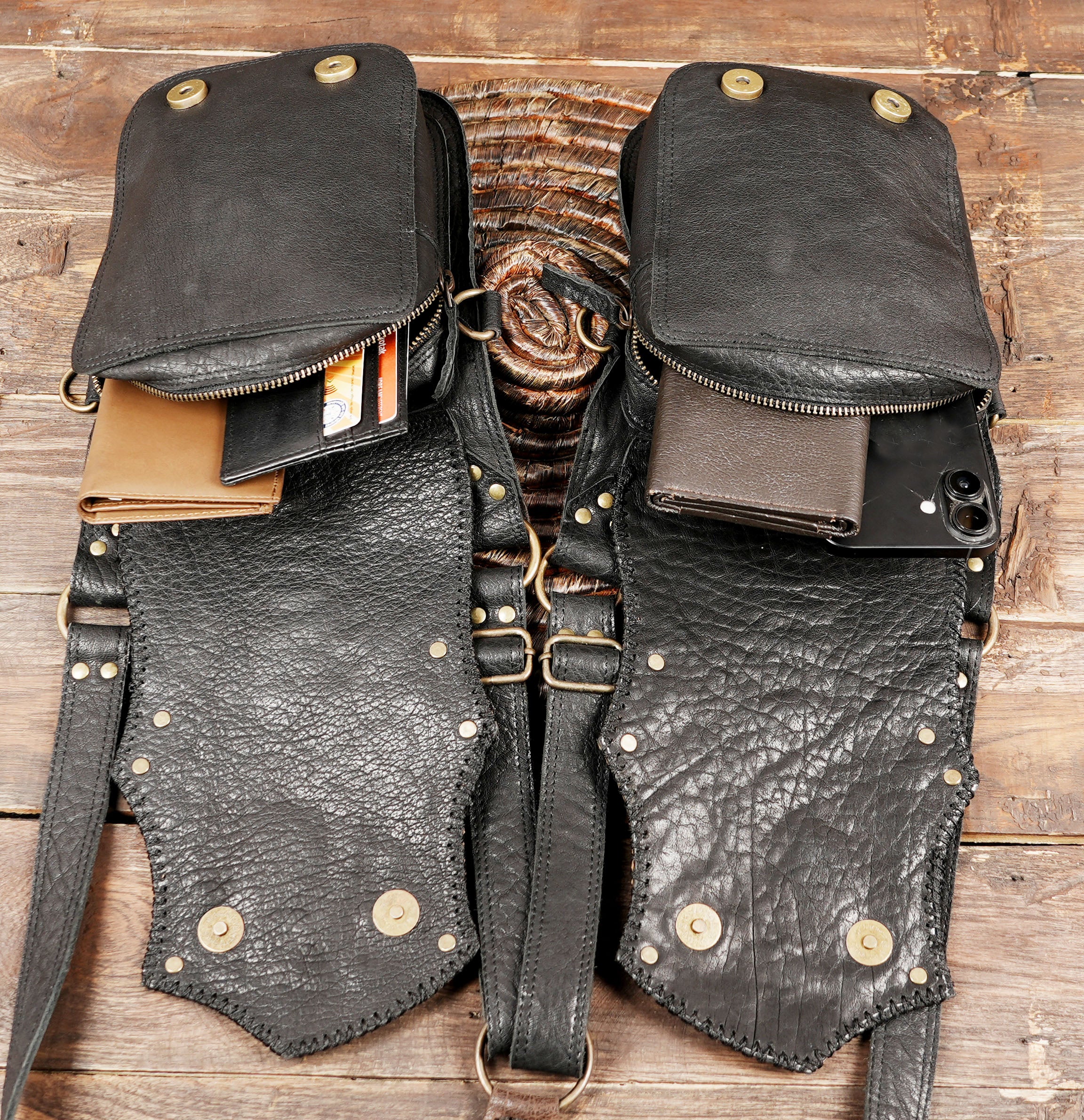 Brown Leather Holster Bag, Real Leather Shoulder Bag, Leather Festival Bag, Chest Bag, Leather Mens Harness Bag, Leather Travel Bag with two pouches 