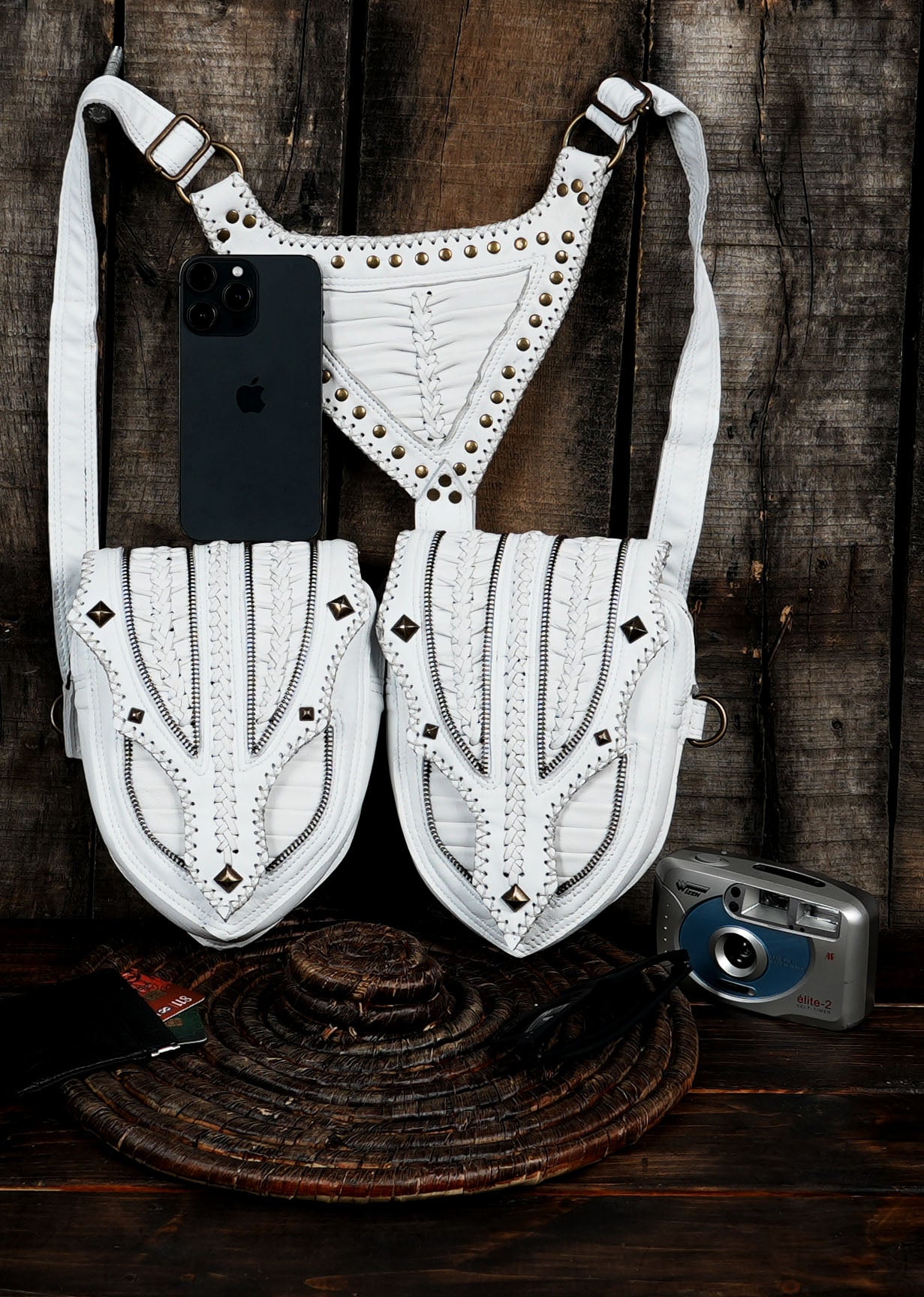 Buy Handmade Leather Holster Belt With Dual Utility Pouches with biker holster and phone holster and creativity 