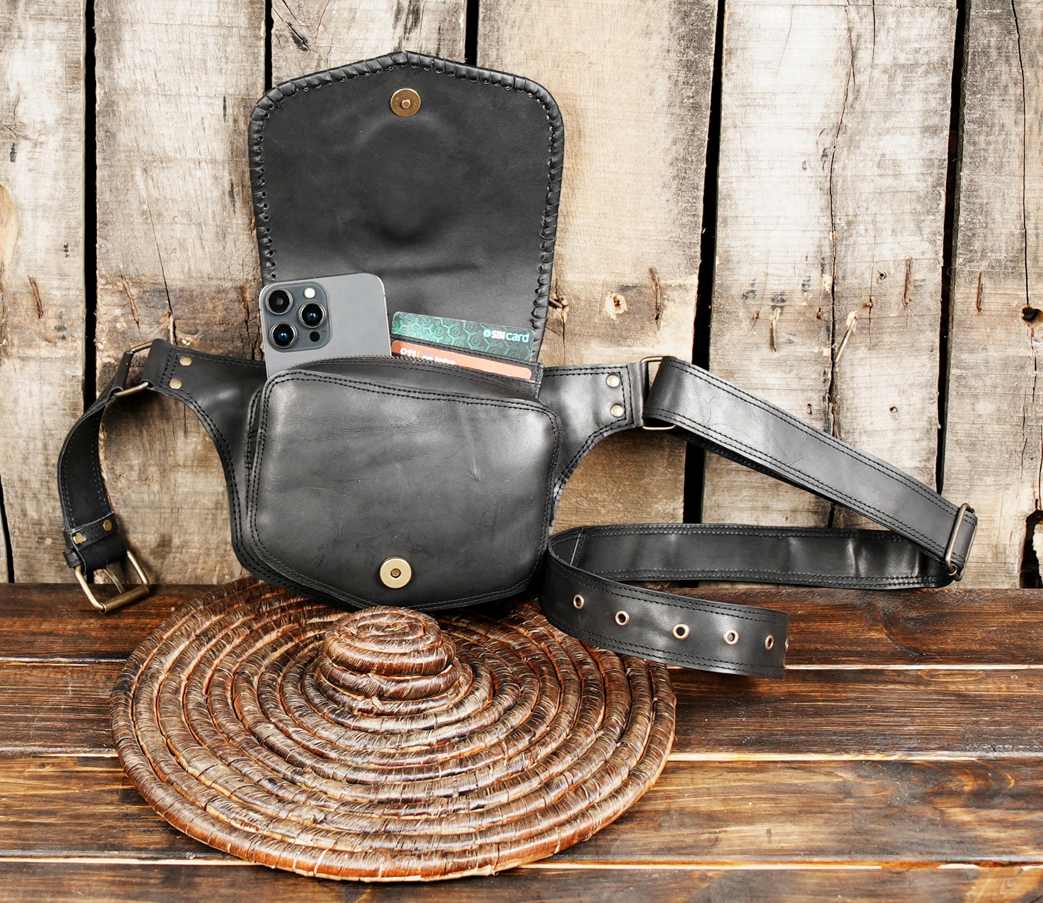 Festival fashion waist bag made of genuine leather