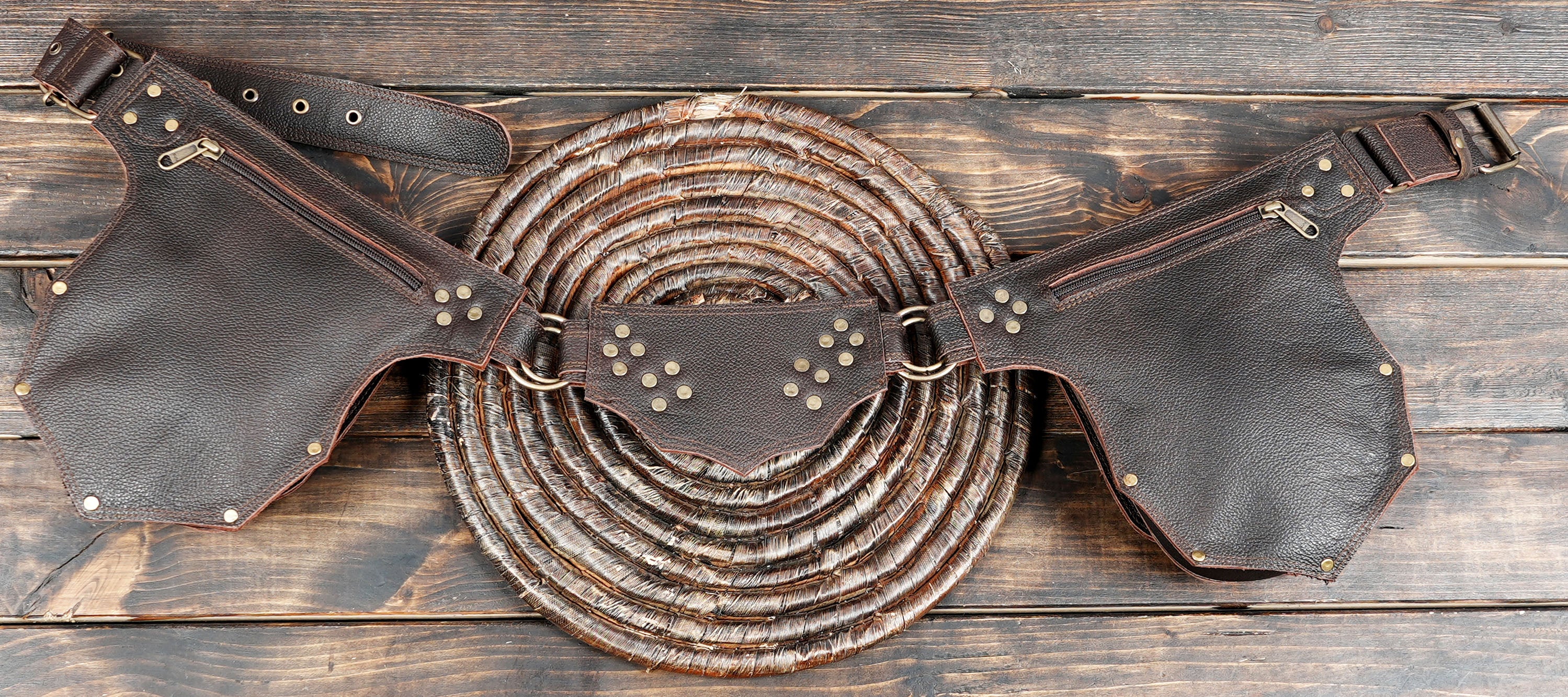 Boho leather belt bag worn around the waist