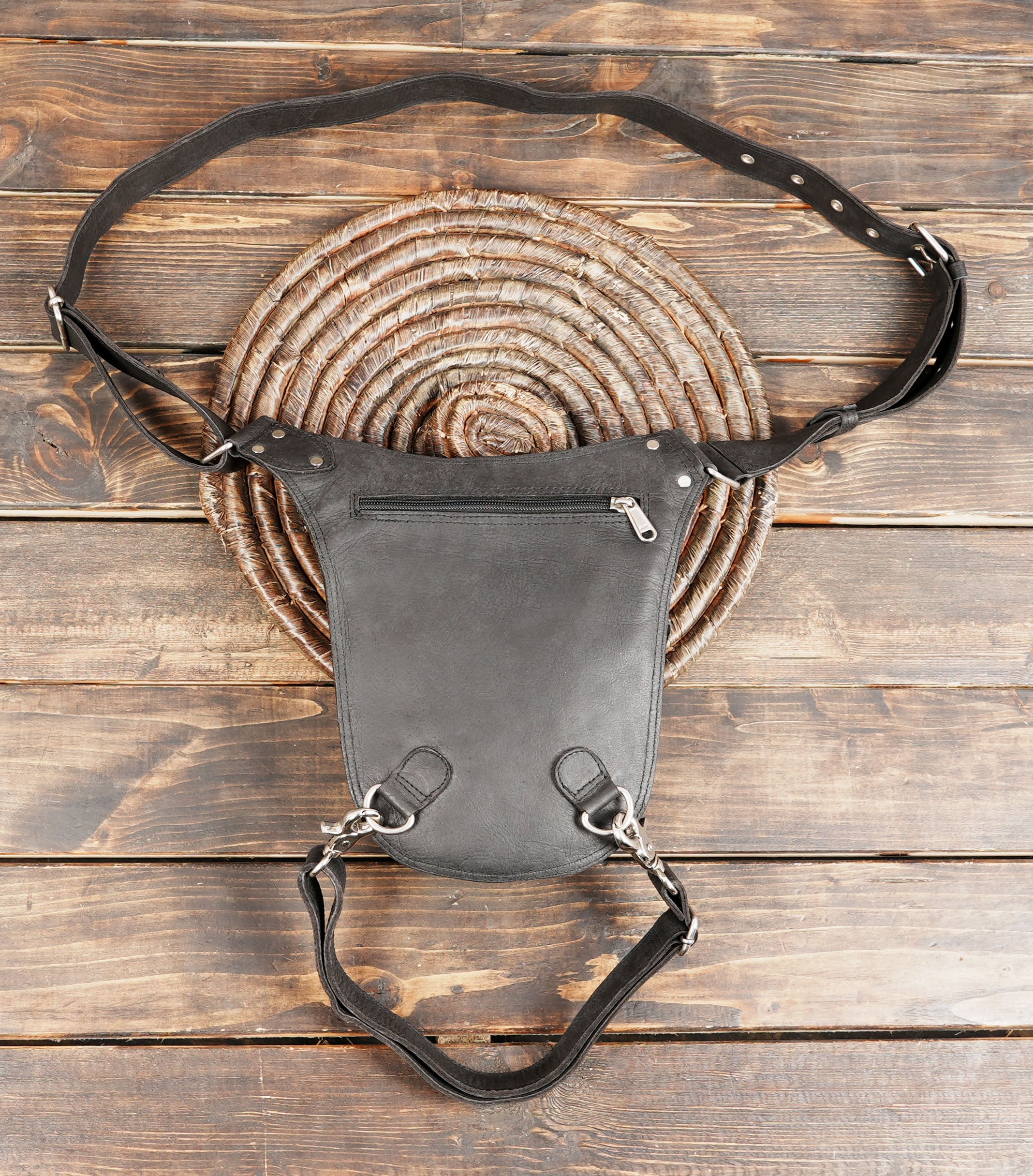 Minimal Black Leather Thigh Bag | Utility Belt for Men Women (LT-NS-WBTS-6025)