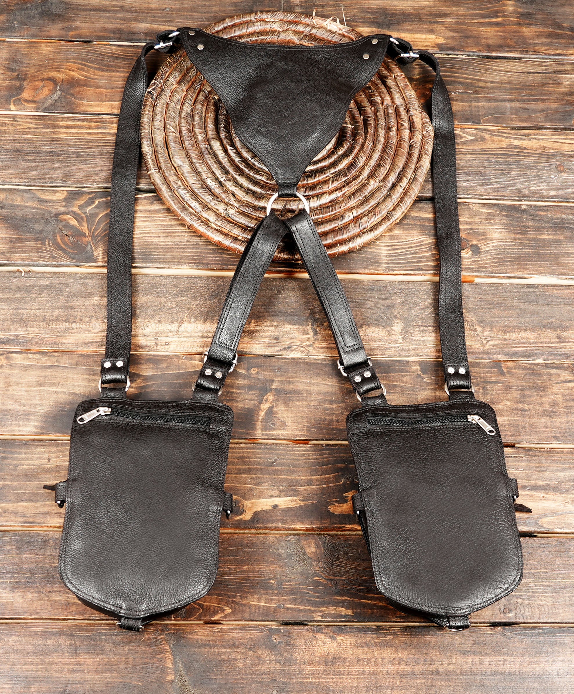 Black Leather Shoulder Holster Double Pocket Utility (LT-NS-HLS-6016)