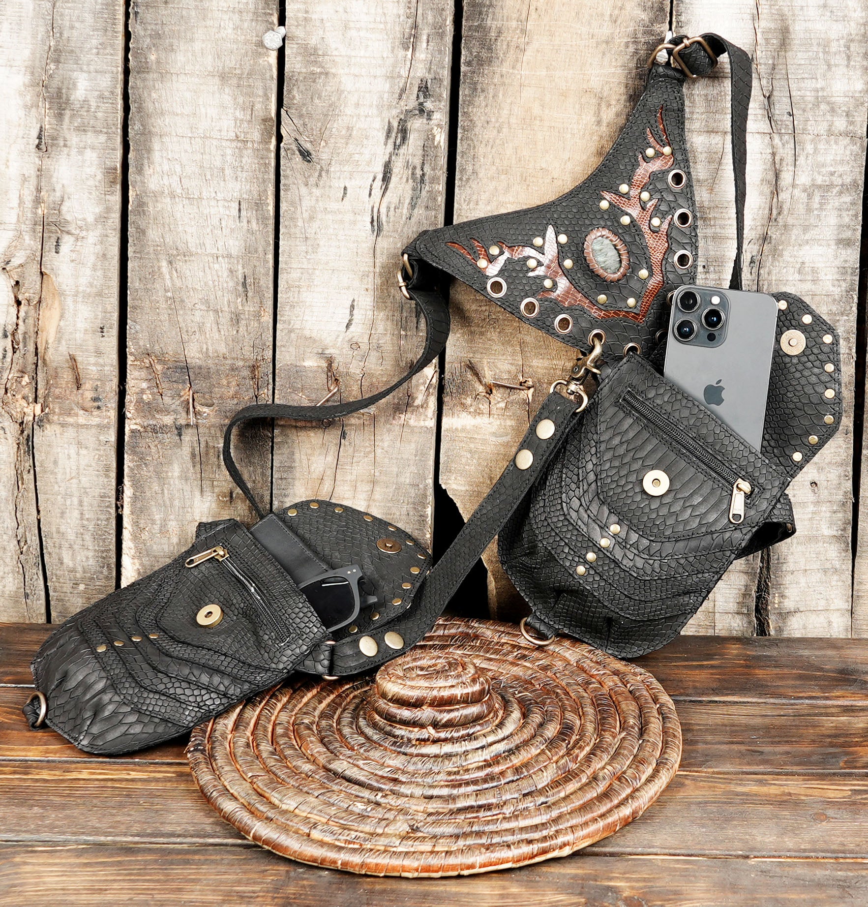 Handcrafted Leather Holster Bag – Dual Pouch, Adjustable Straps, Unisex and adjustable size for both men and women