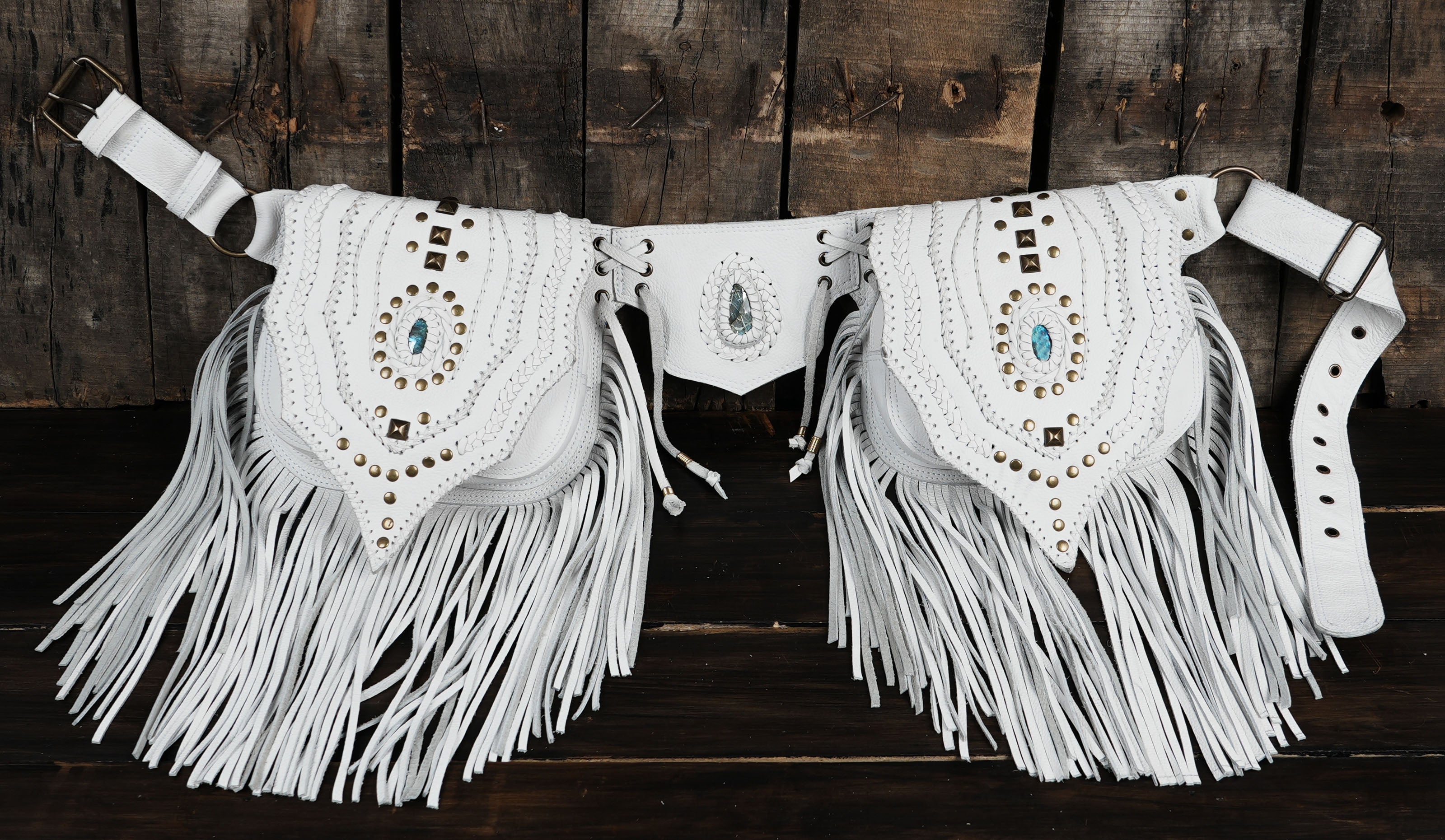 Fringe leather pouch bag styled for festivals