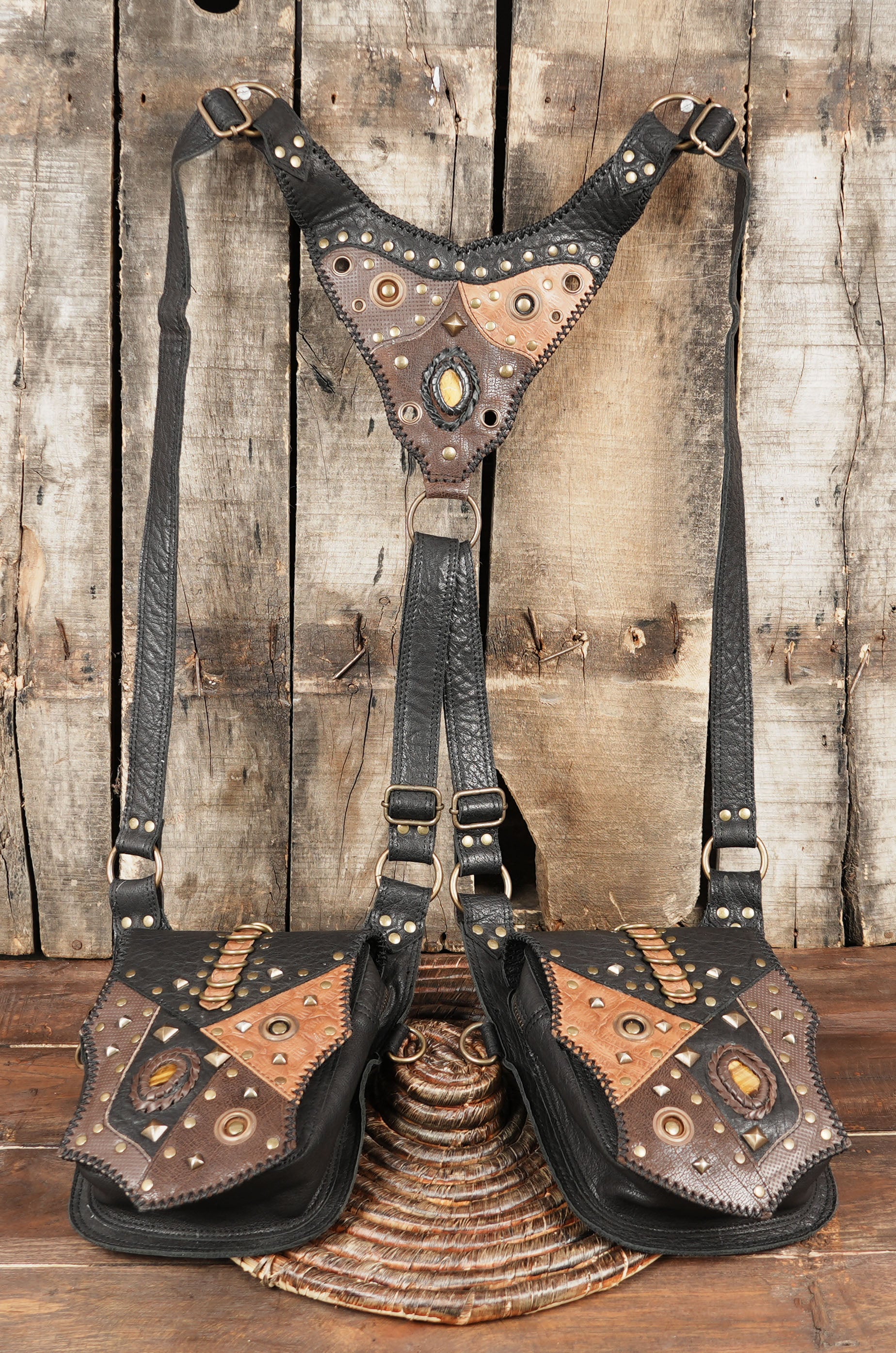  Leather shoulder holster bag | Holster bag | Utility vest | Cell phone holster | Holster vest | Travel bag with gemstone 