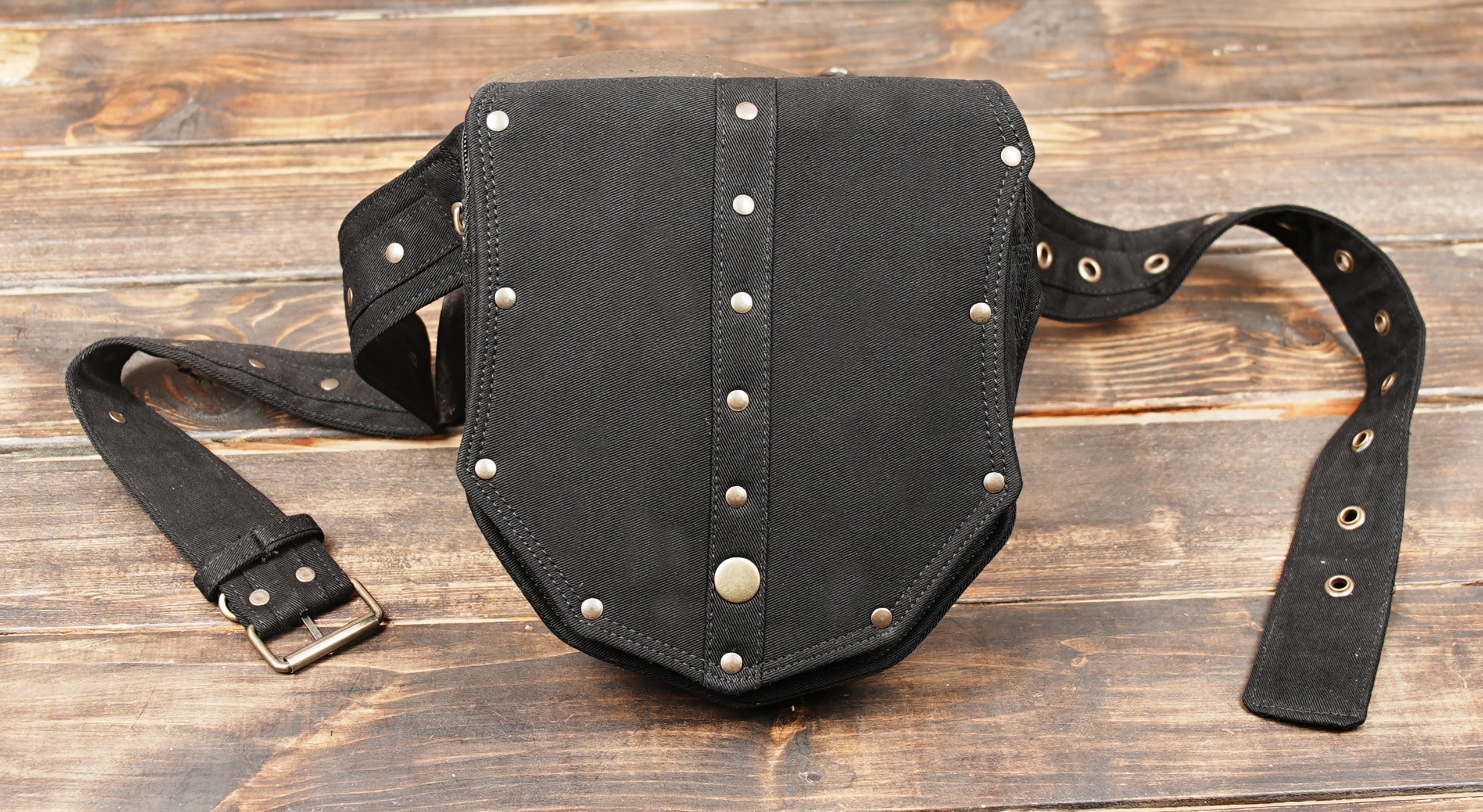 Canvas festival hip pouch with rivet and metal accents