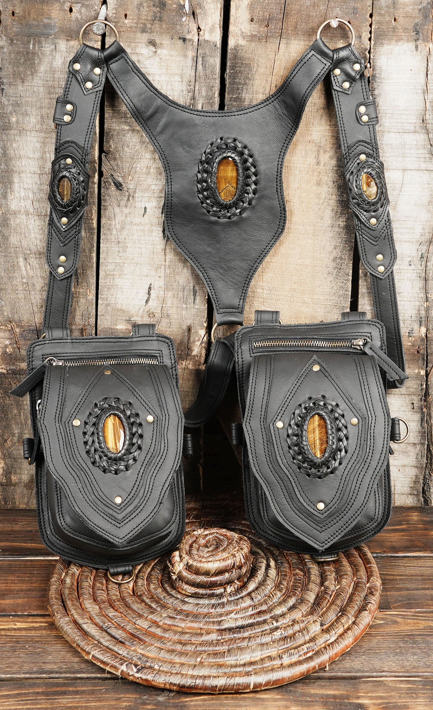 Gothic steampunk style leather utility holster for men