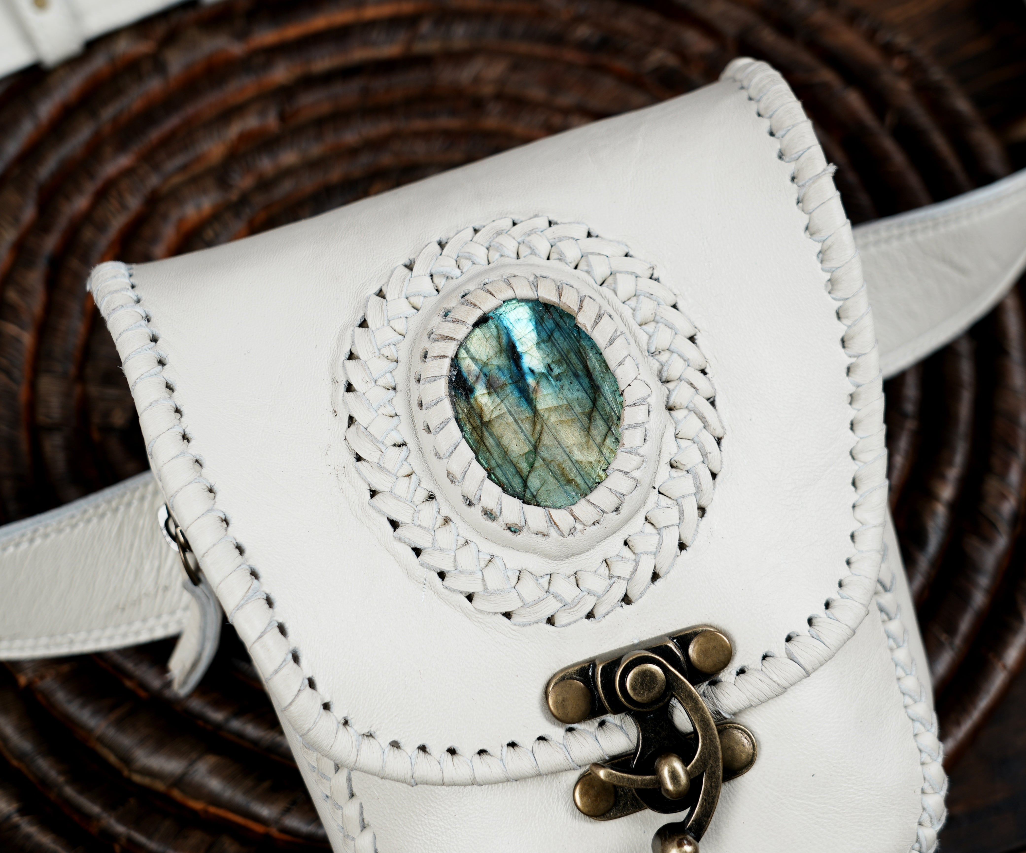 Handmade Leather Gemstone Belt Bag: Festival Hip Pack