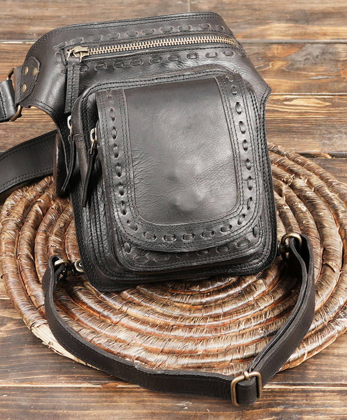 Genuine leather utility belt for men and women, handmade style