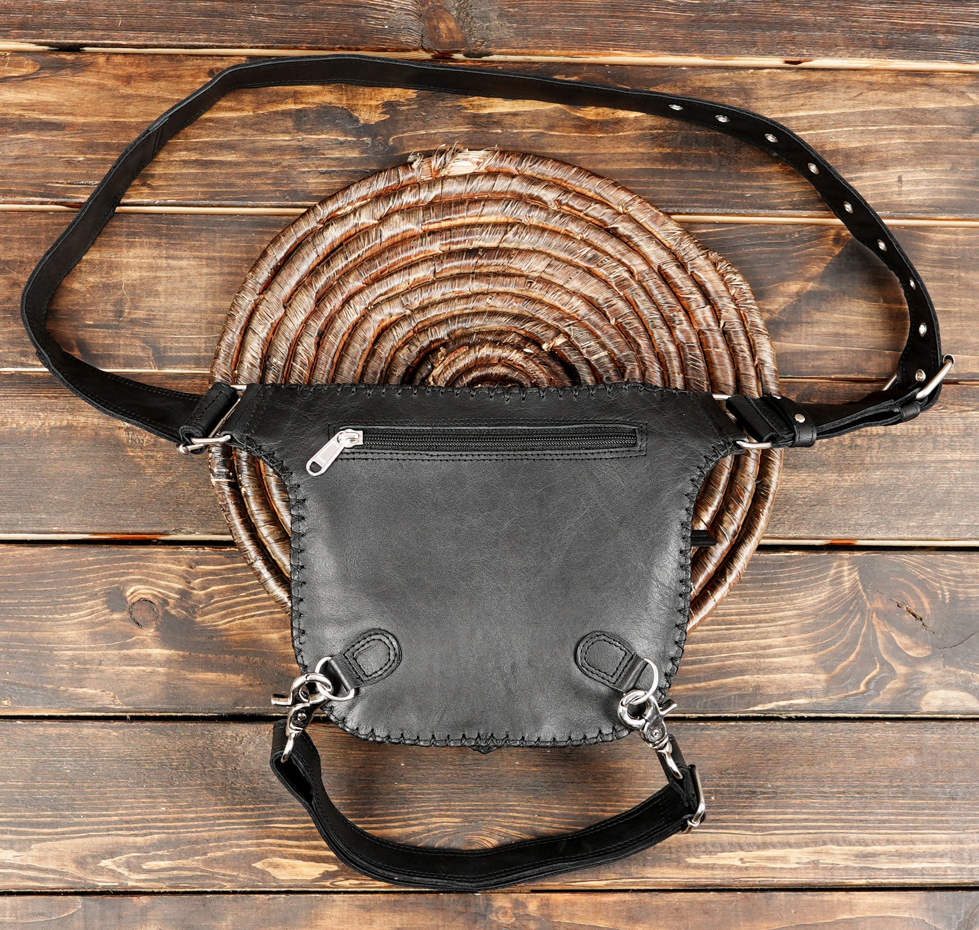 Leather Utility Belt Leather Hip Pack Hip Bag Waist Bag Festival Utility Belt Circle Pouch and back side zipper 