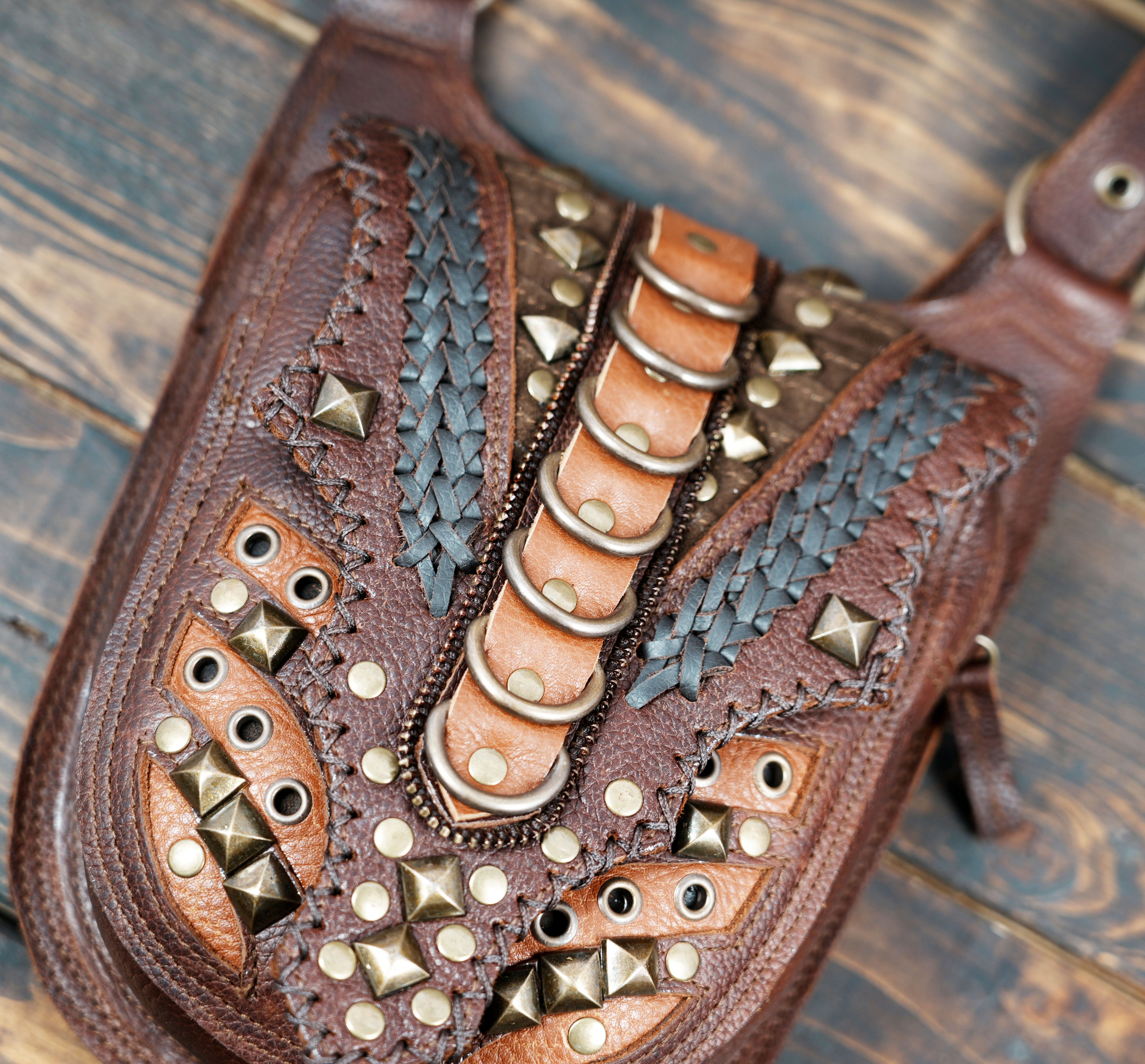 Handmade Leather Holster Harness with Dual Pouches || Brown Leather Shoulder Holster with Adjustable Straps (LT-AB-HLS- 6007)