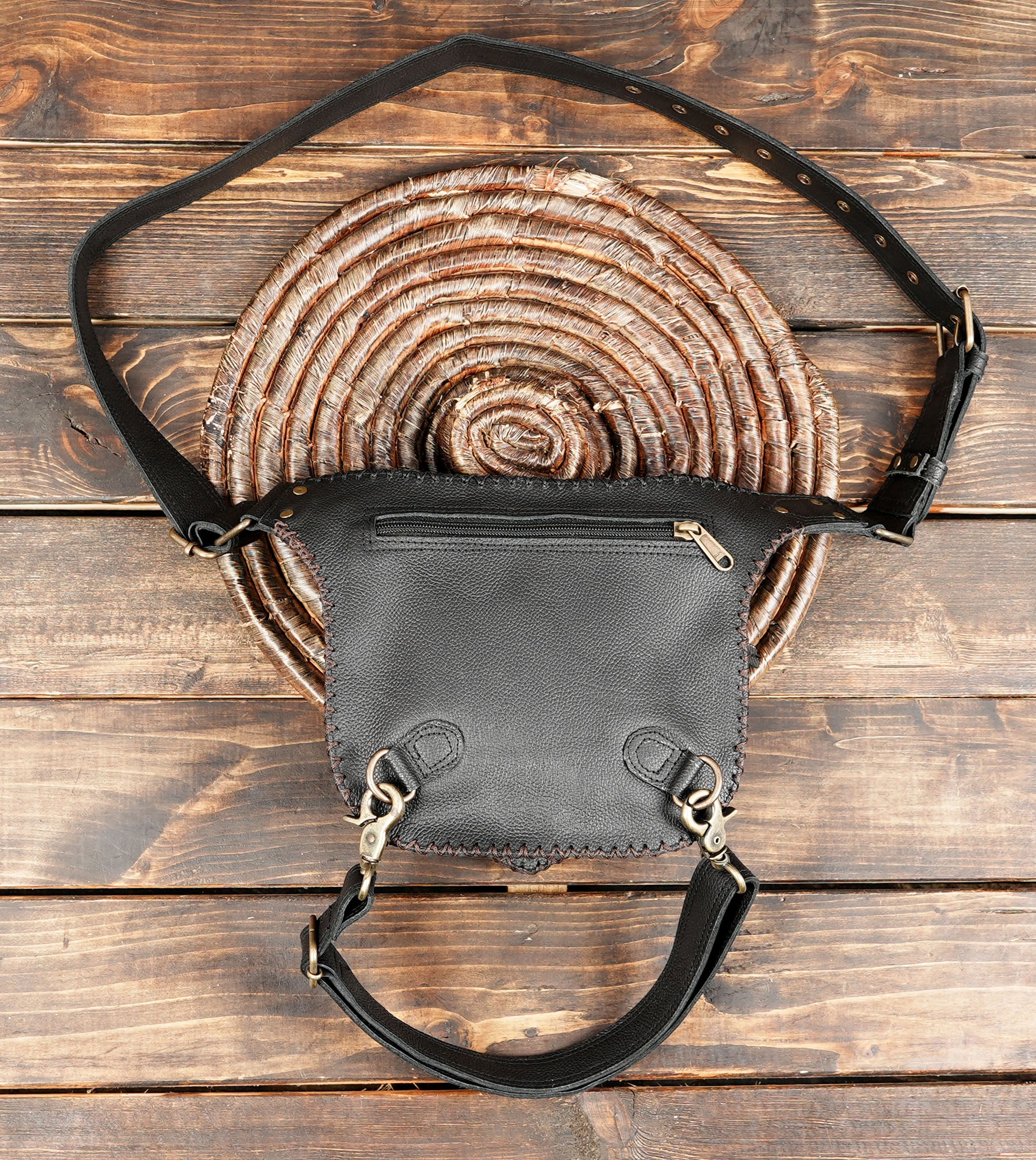 Artisan handmade black leather holster belt for festivals and steampunk fashion