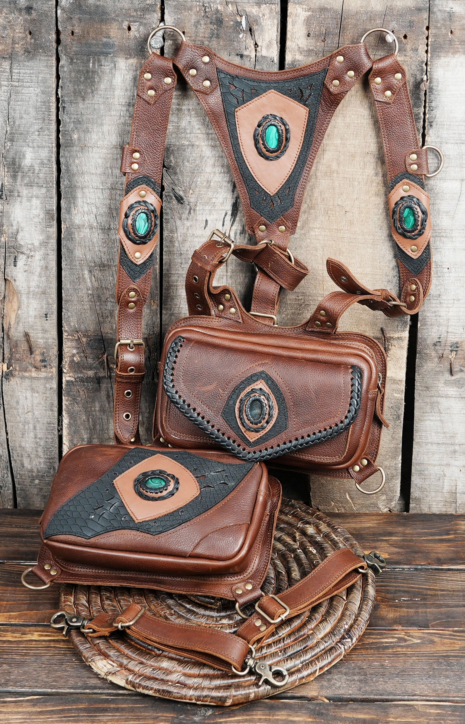 Side holster bag showing gemstone craftsmanship