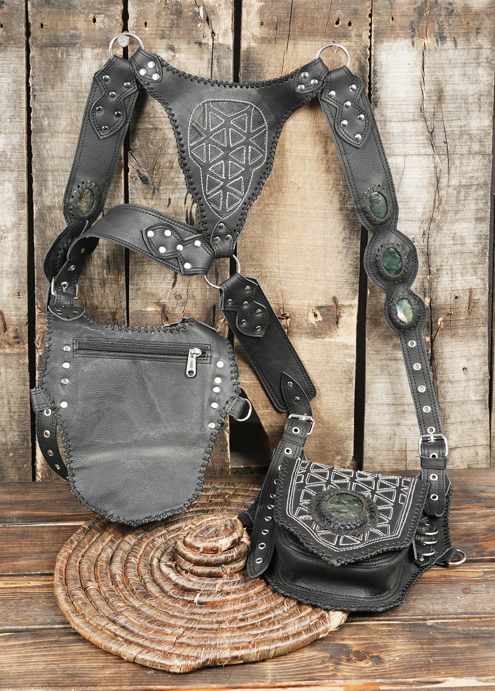 Luxury handcrafted leather holster with dual pouches and rugged hardware