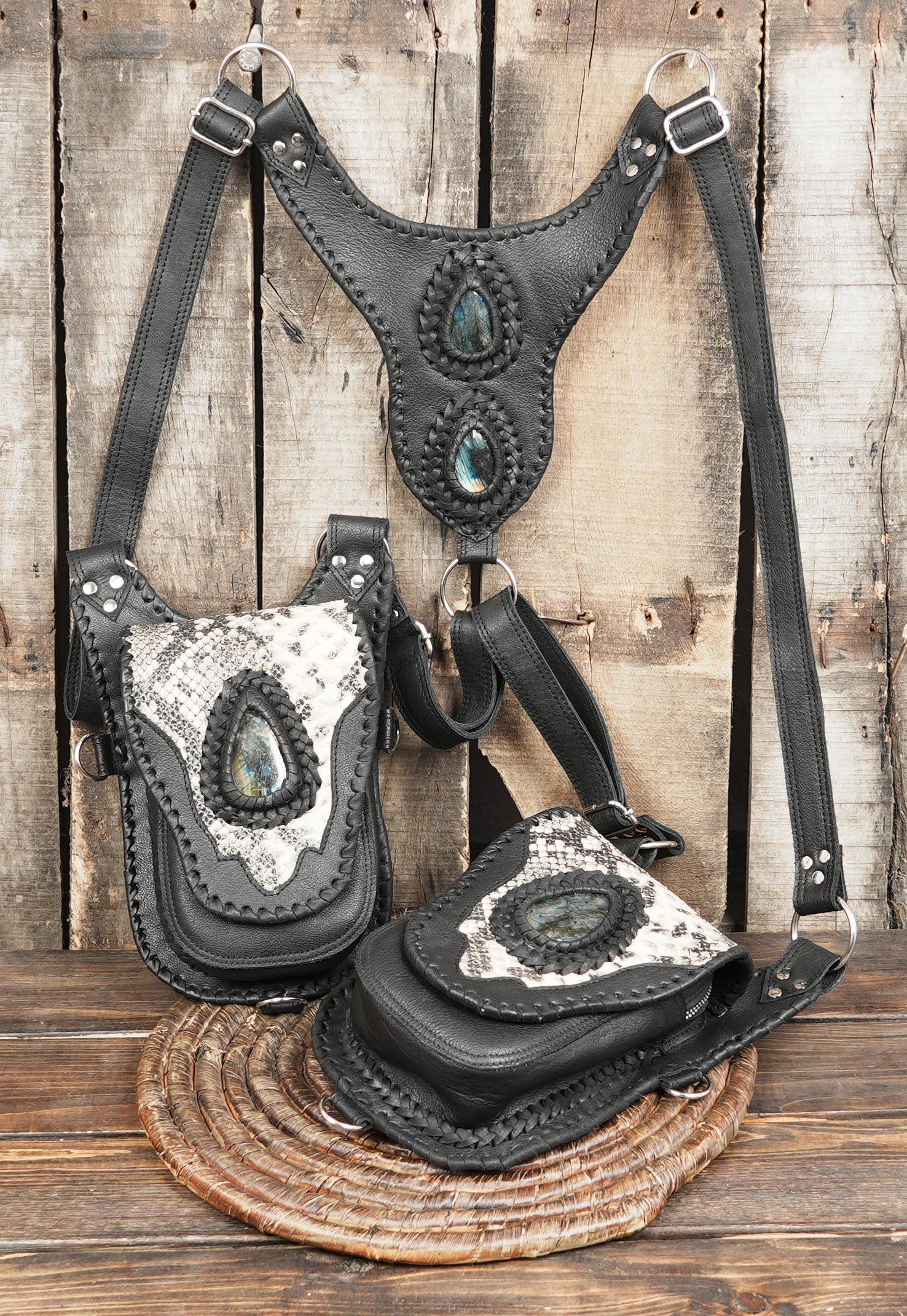 Handmade reptile textured leather holster for costumes and travel