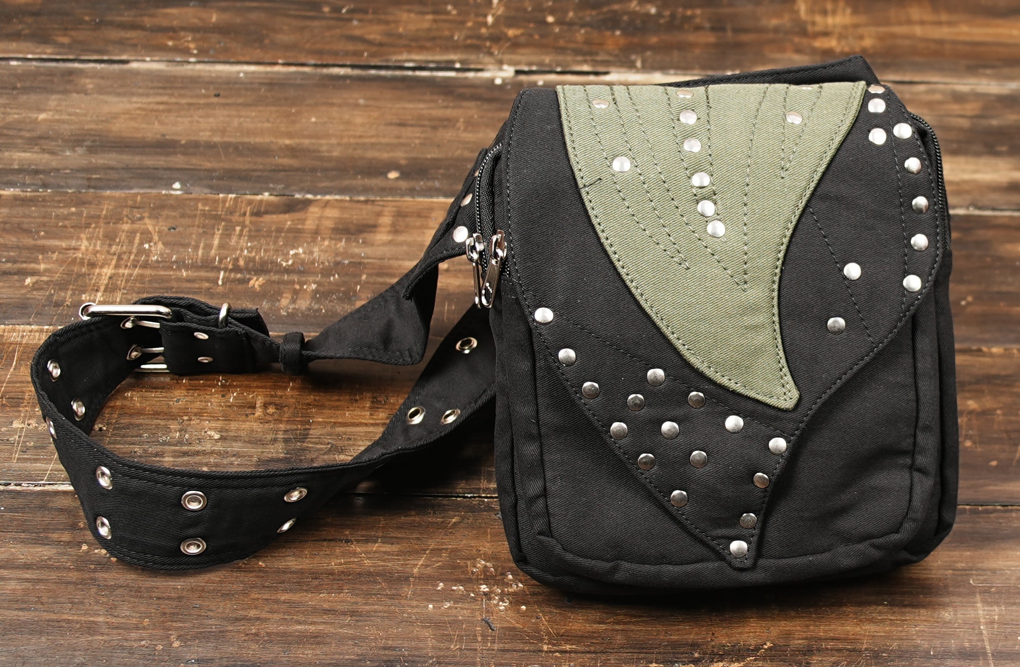 Handmade cotton waist bag with stud details