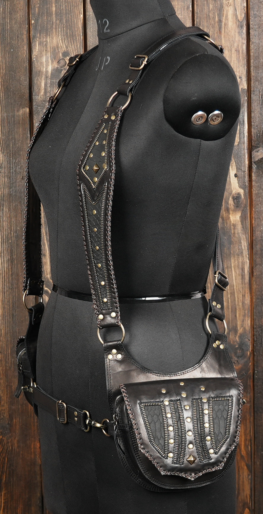 Handmade Black Leather Stylish Holster Belt Bag Festival Fanny Pack Leather holster Bag Utility Belt Pouch,  for Unisex Black