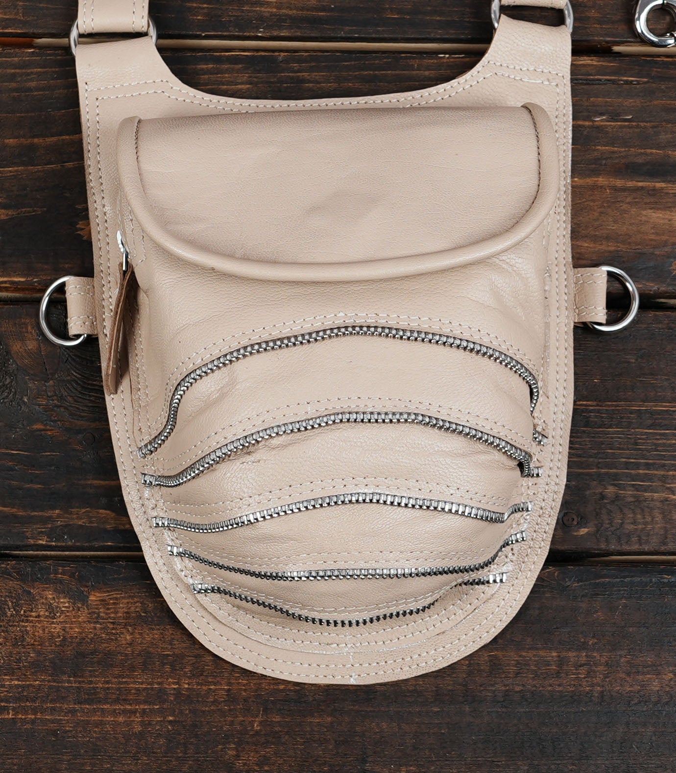 Handcrafted leather shoulder harness bag for everyday carry