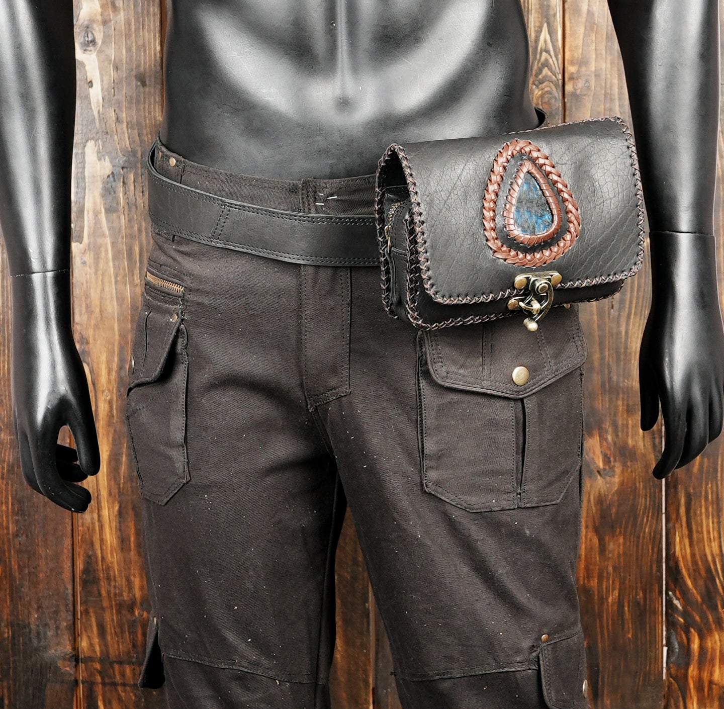Rugged men’s western leather hip bag with secure clasp and belt strap