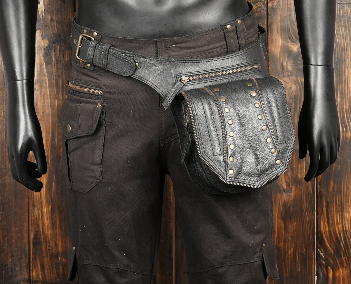 black leather utility belt bag
