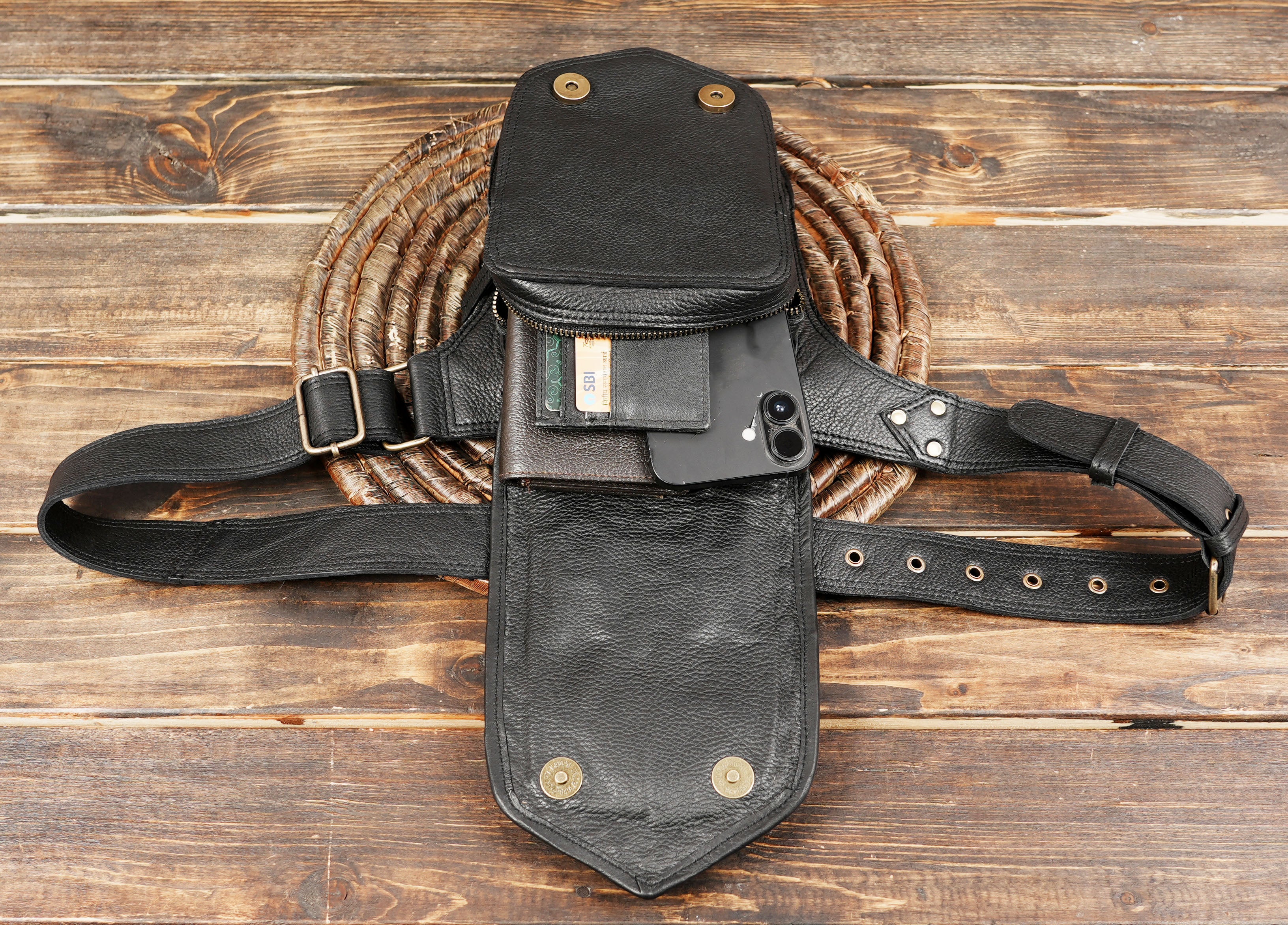 Handmade  Black Leather Waist Belt (LT-AB-WB-6180)