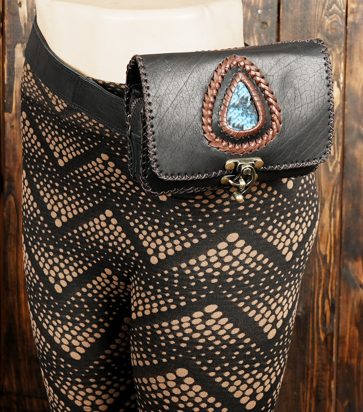 Premium handcrafted leather fanny pack with gemstone inlay for women