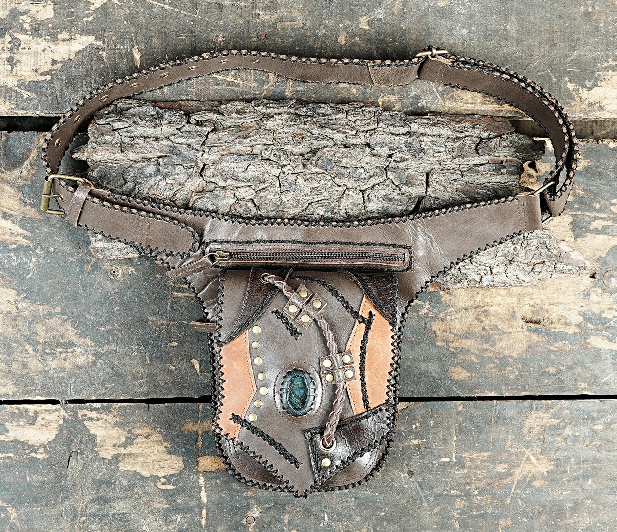 Handmade Leather Gemstone Belt Bag: Festival Hip Pack