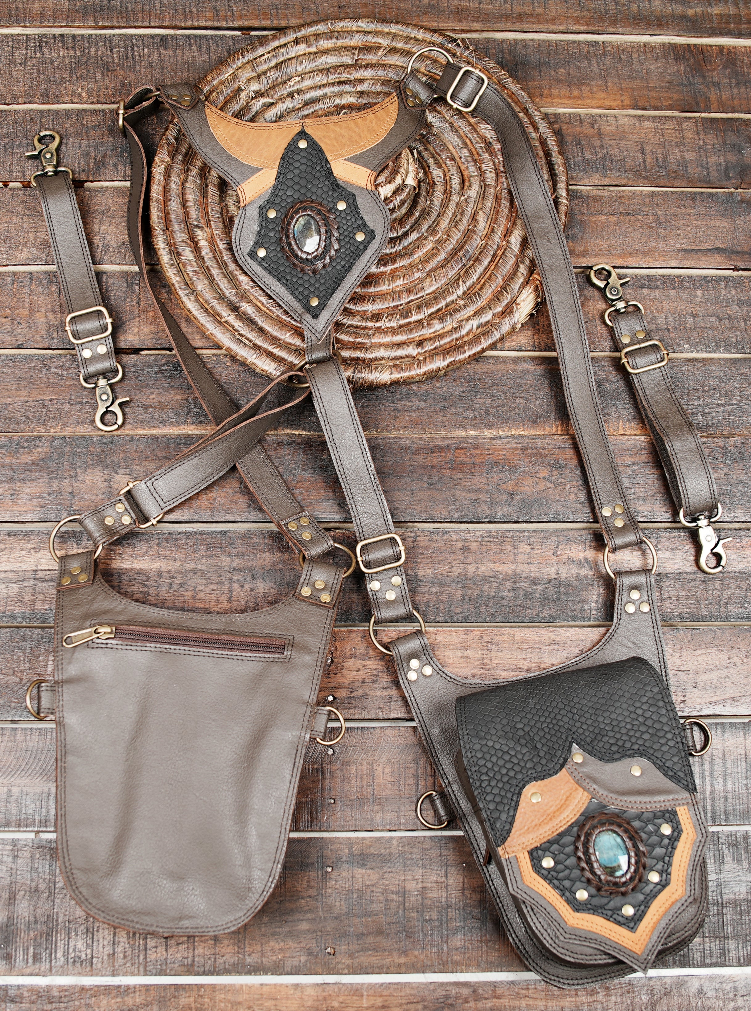 leather Holster Bag Festival Utility Bag Functional Pocket belt Fully Adjustable 100% leather Unisex Holster Bag