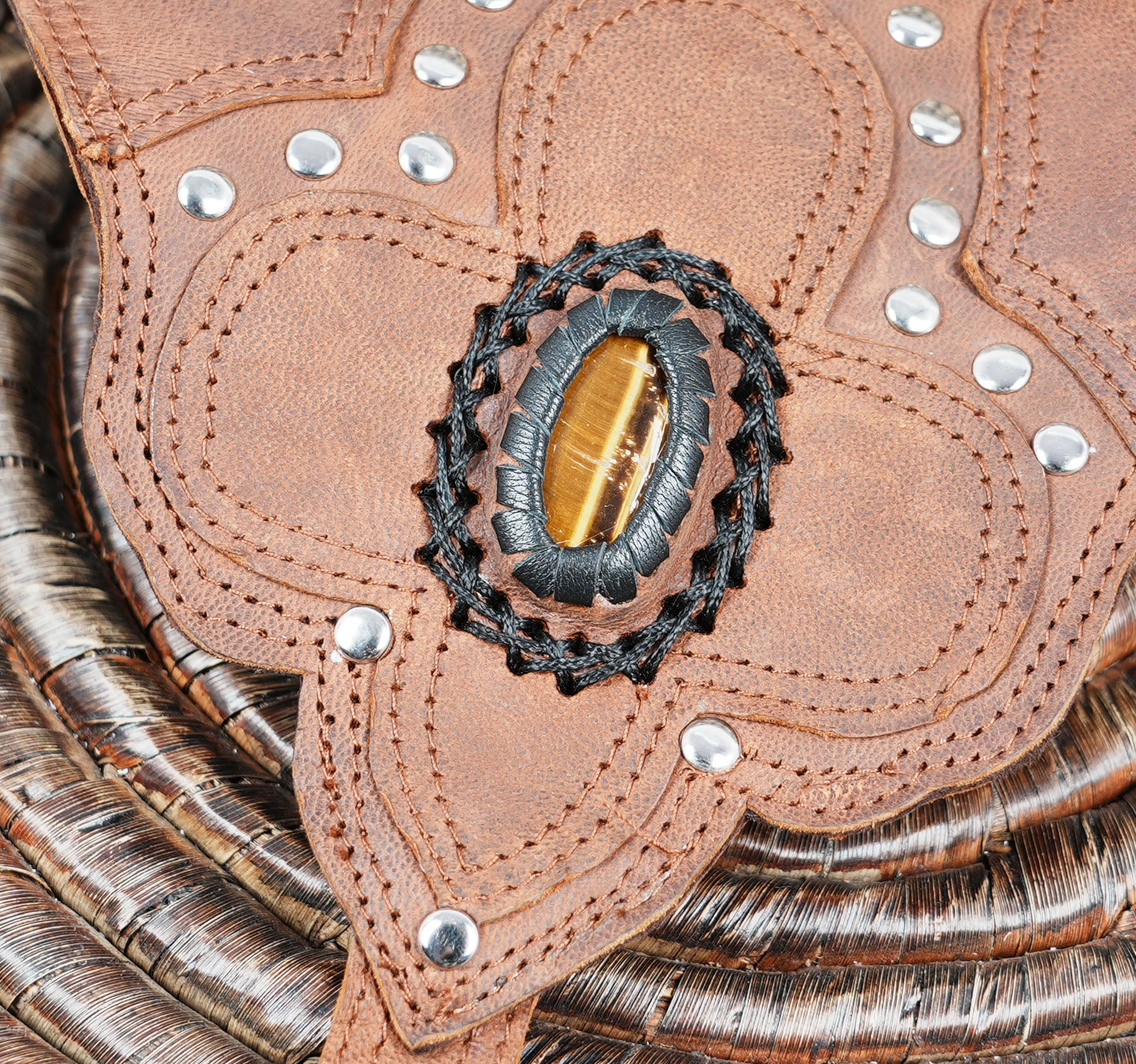 Steampunk-inspired dual holster shoulder bag crafted from distressed brown leather