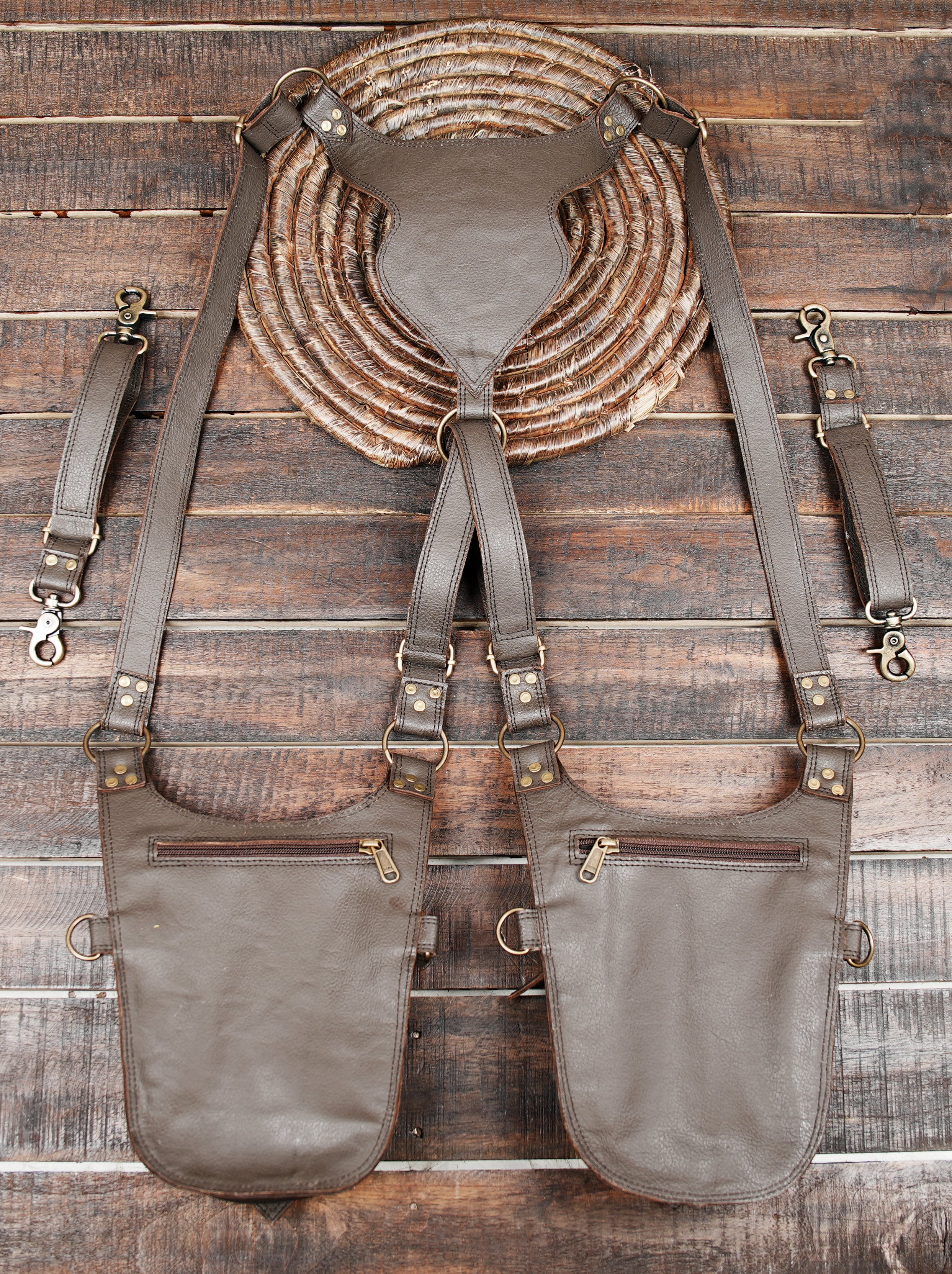 Handcrafted  brown Leather Holster Bag – Dual Pouch, Adjustable Straps, Unisex