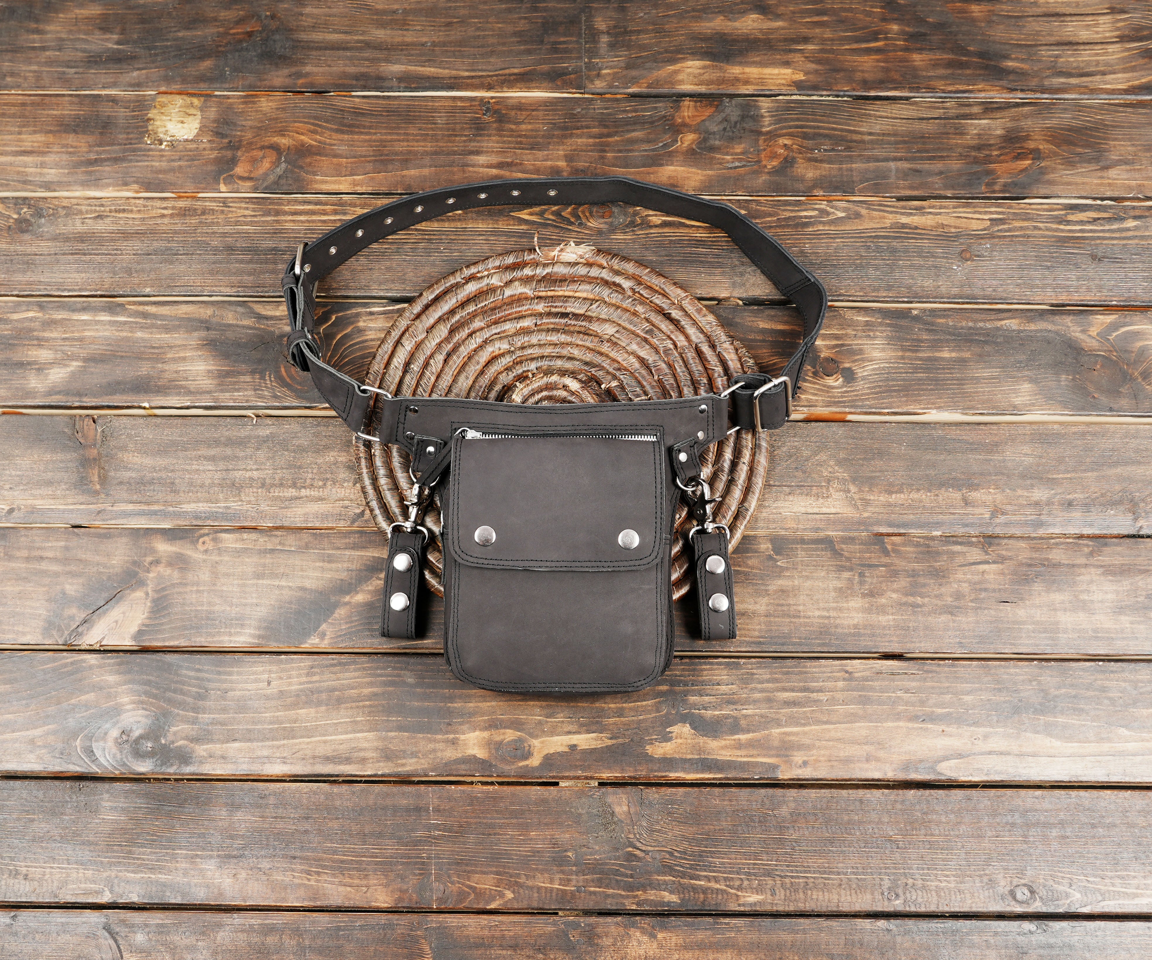 Black Leather Waist  Belt  Handmade Utility Belt (LT/NS/WB/6019)